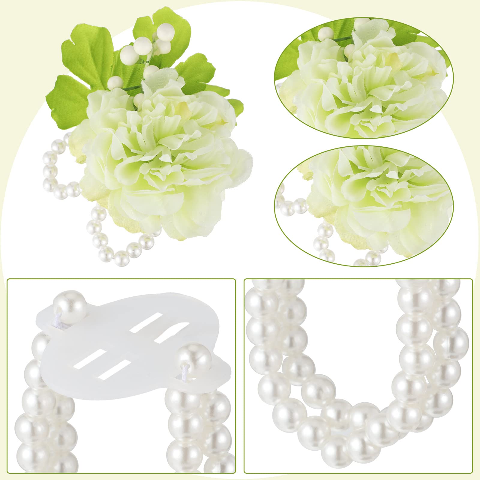 4 Pieces Corsage Wristlet Band Elastic Pearl Wrist Wedding Corsage Pearl Bracelet Stretch Pearl Wedding Wristband Faux Pearl Bea