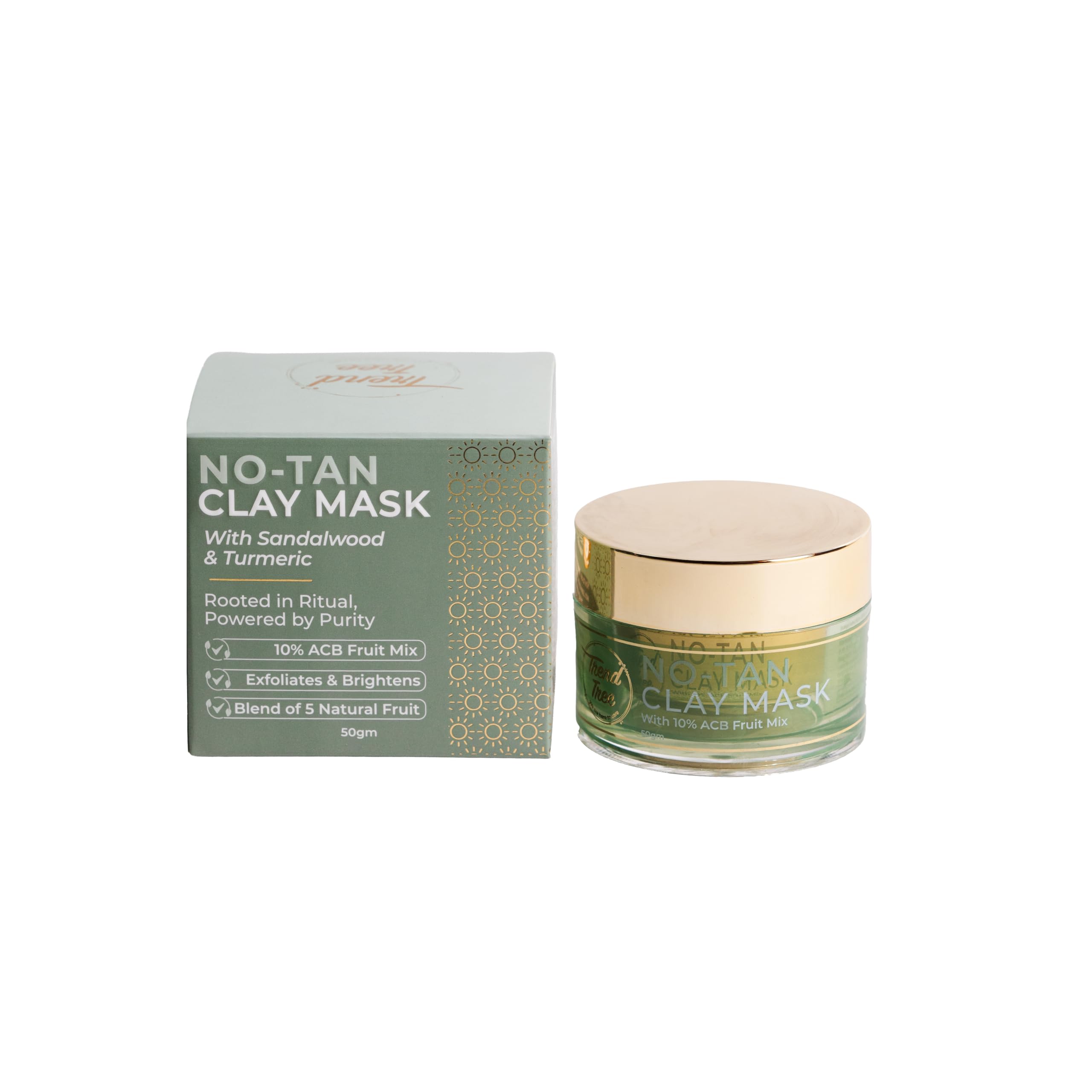 Trendtree Aha Skin Renewal No Tan Clay Mask With Sandalwood & Turmeric, 10% Fruit Acid Complex, Radiance Refining Treatment, 50G
