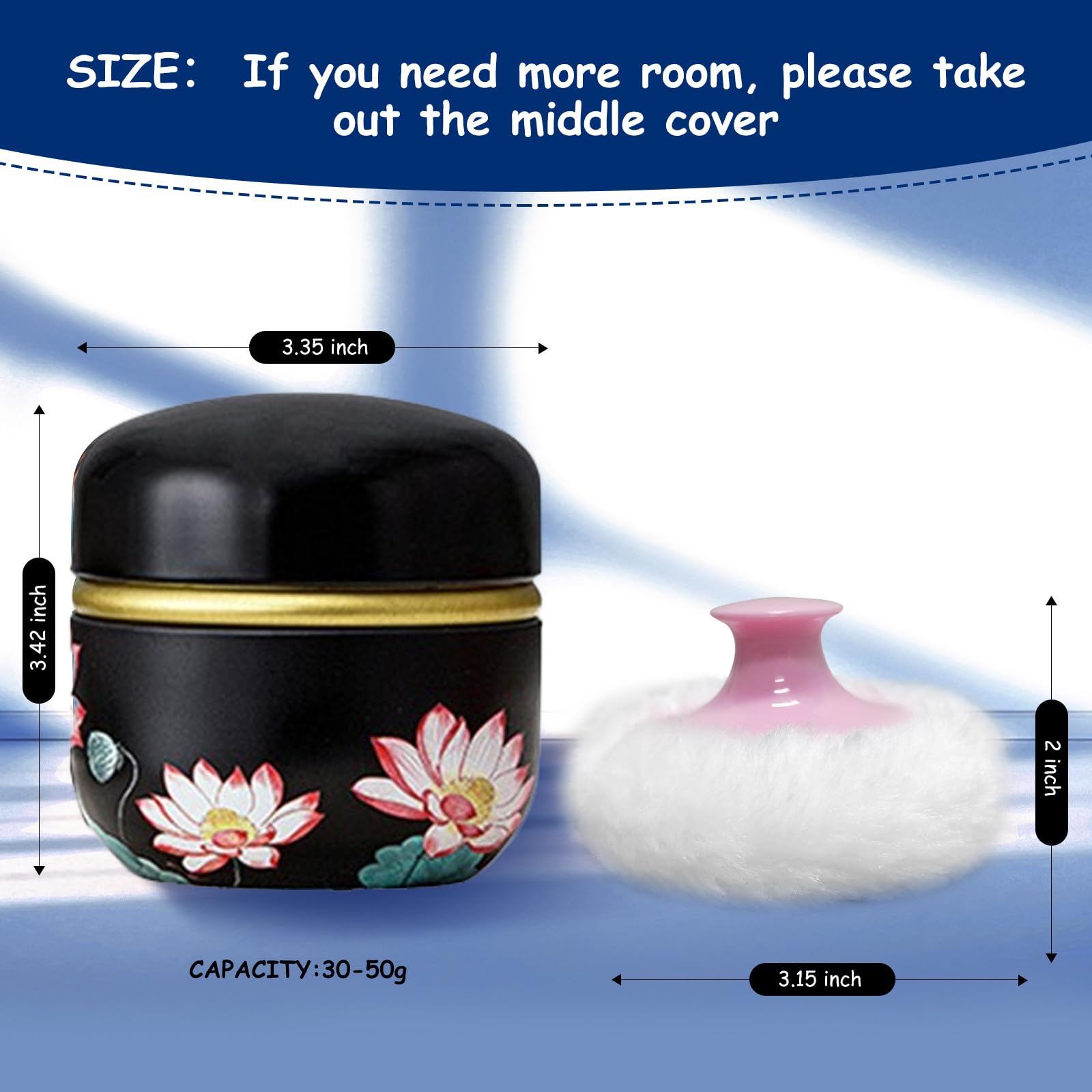 Qopoto Body Powder Puff And Container For Dusting Powder, Women Powder Puff And Powder Case For Bath And Travel (Lotus)