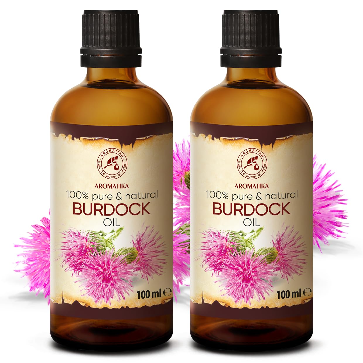 AROMATIKA Burdock Root Oil set 2 x 3.4 Fl Oz - 6.8 Fl Oz - 100% Pure & Natural - Arctium Lappa for Hair & Scalp - Carrier Oil fo