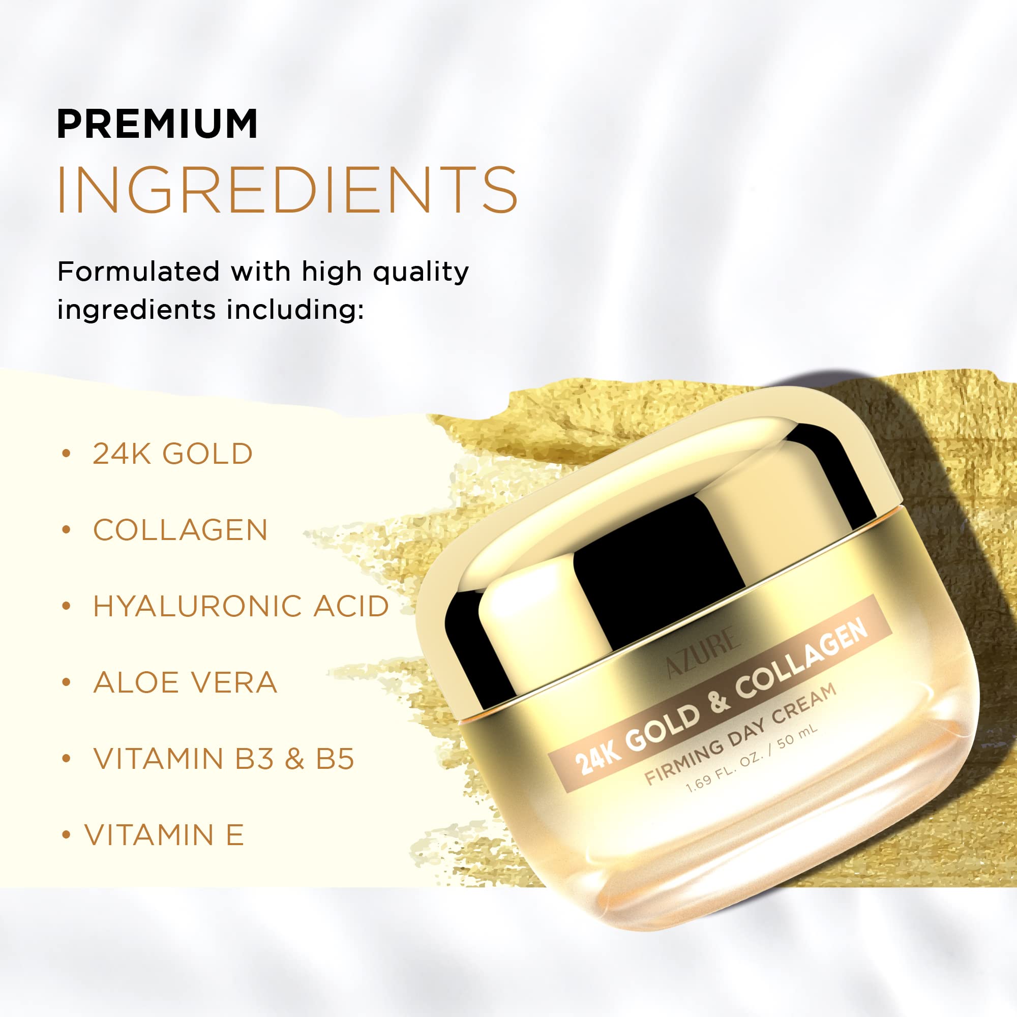Azure 24K Gold & Collagen Firming Day Cream - Moisturizing, Illuminating & Lifting | Reduces Wrinkles & Fine Lines | Anti Aging
