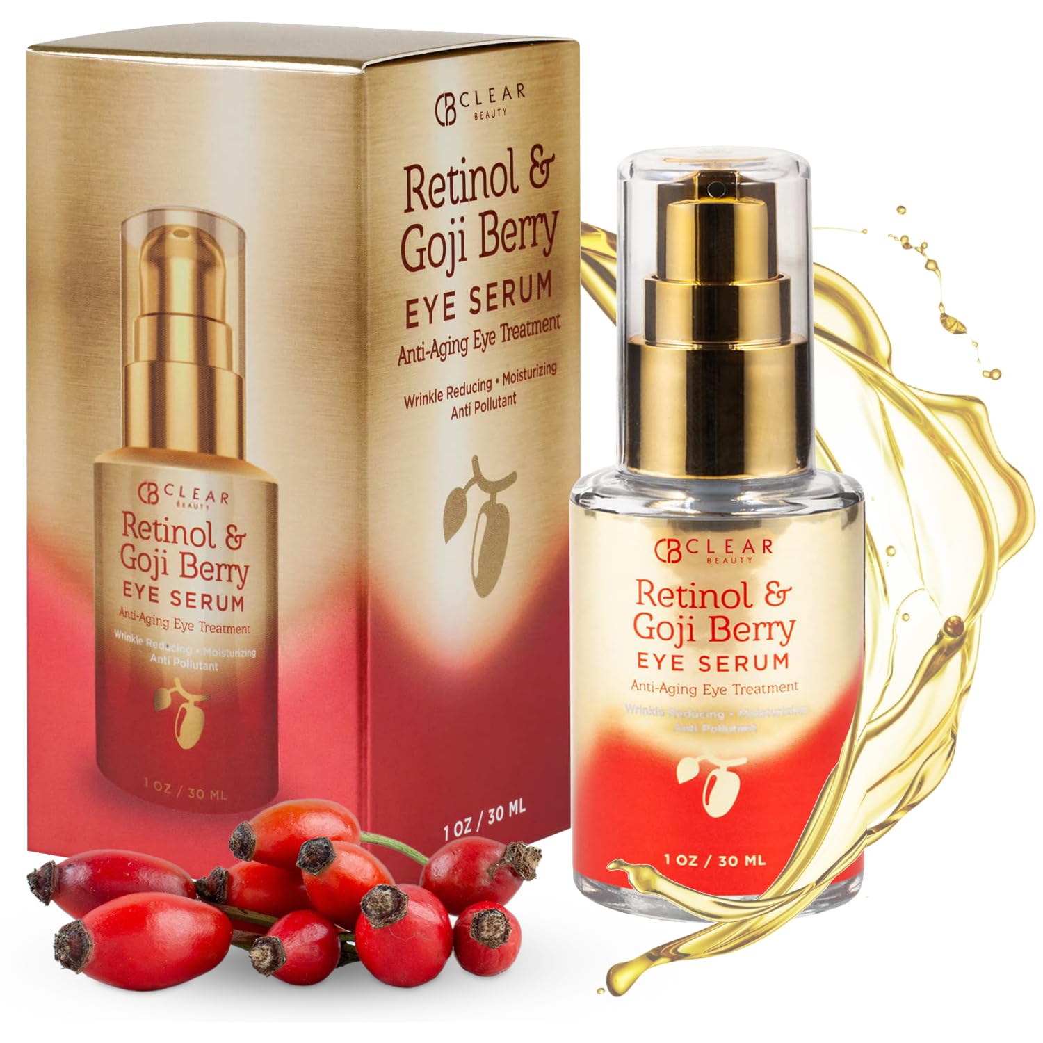 Clear Beauty Retinol & Goji Berry Under Eye Serum - Diminish Fine Lines, Wrinkles, Eye Bags & Dark Circles, Depuffing Eye Serum