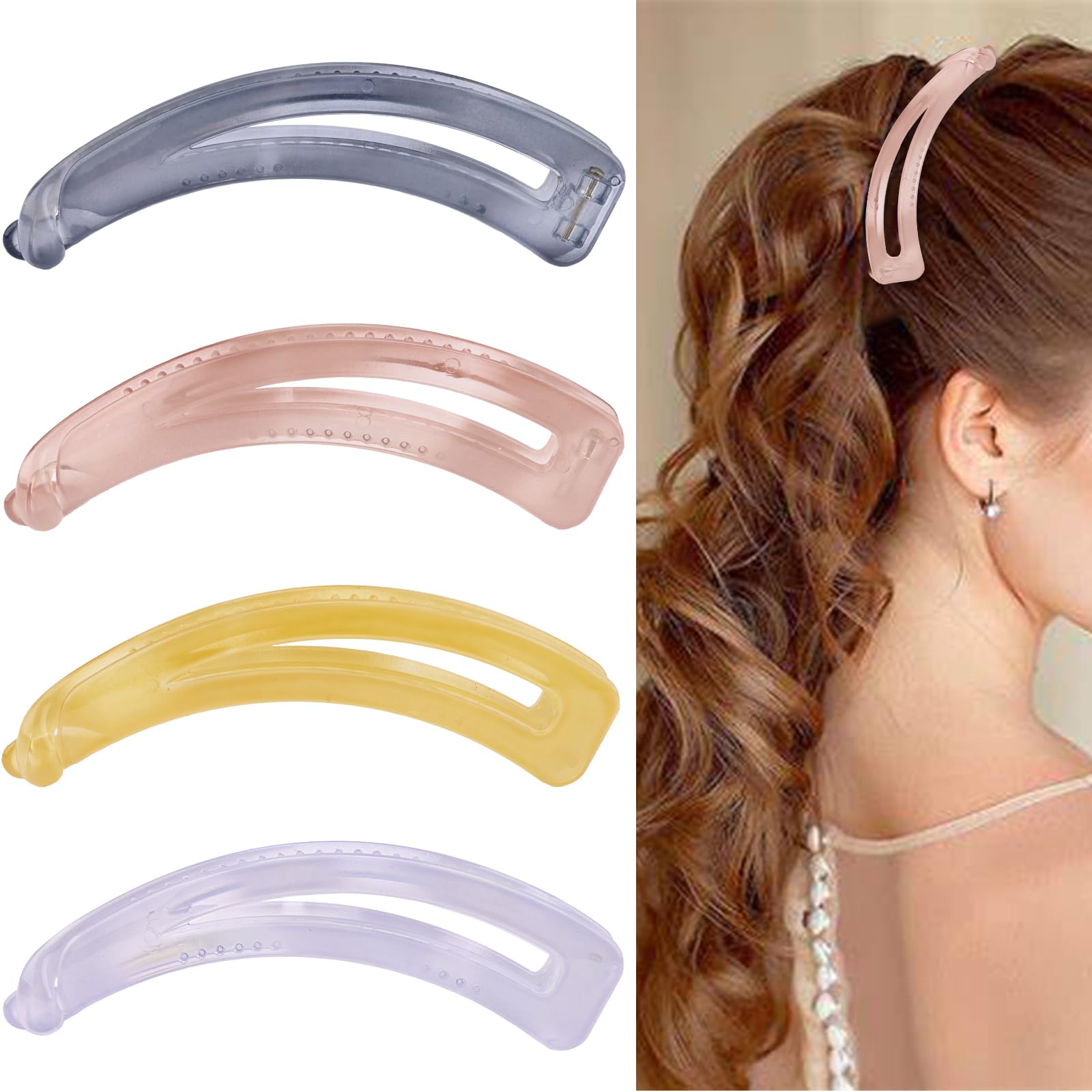 Hapdoo 4pcs Banana Clip Hair Clips for Thin Hair, Banana Hair Clip for Women Volumizing Hairstyles, Small Strong Hold Ponytail B