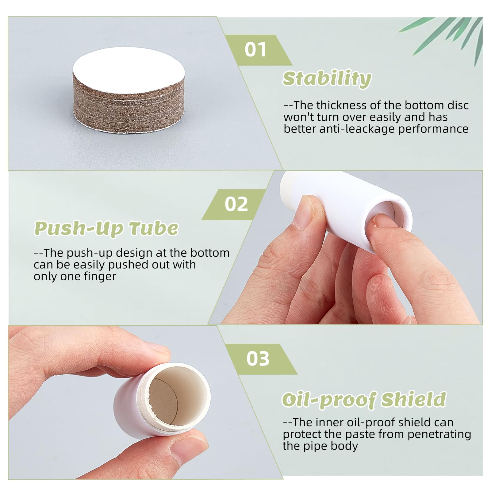 NICENEEDED 20 Pcs Empty Paperboard Lip Balm Tubes, Refillable Kraft Paper Lipstick Tube, Round Cardboard Lip Gloss Container Sol