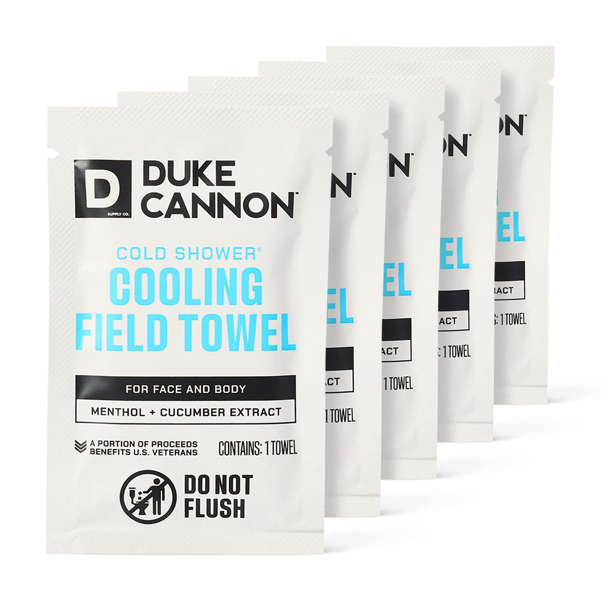 Duke Cannon Cold Shower Cooling Field Towels - 15 Individually Wrapped Towels - Mens Face and Body Wipes - Made with Menthol & 