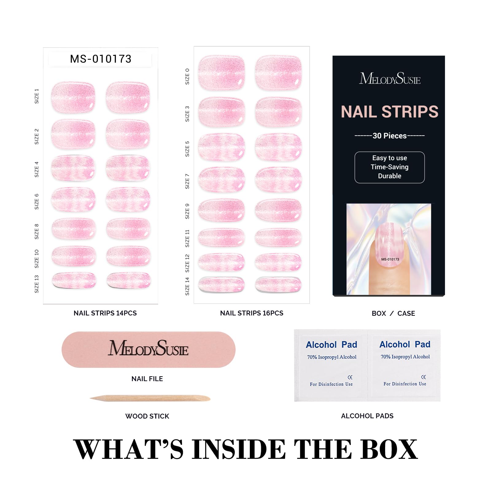 Melodysusie Semi Cured Gel Nail Strips (Clear Pink Cat Eye)- Works With Nail Lamp, Salon-Quality, Long Lasting, Easy To Apply &