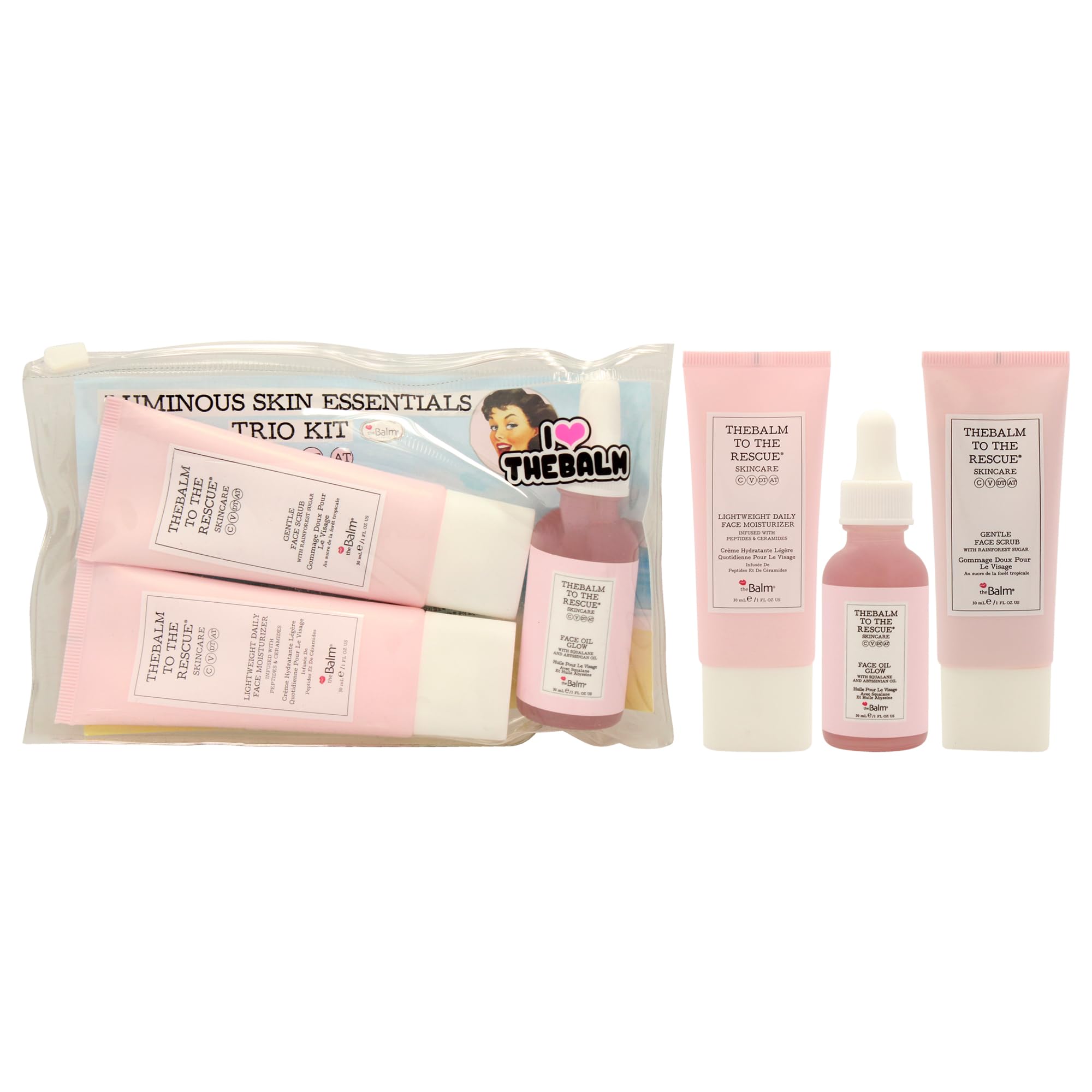 Luminous Skin Essentials Trio Kit By The Balm For Women - 3 Pc 1Oz Lightweight Daily Face Moisturizer, 1Oz Gentle Face Scrub, 1O