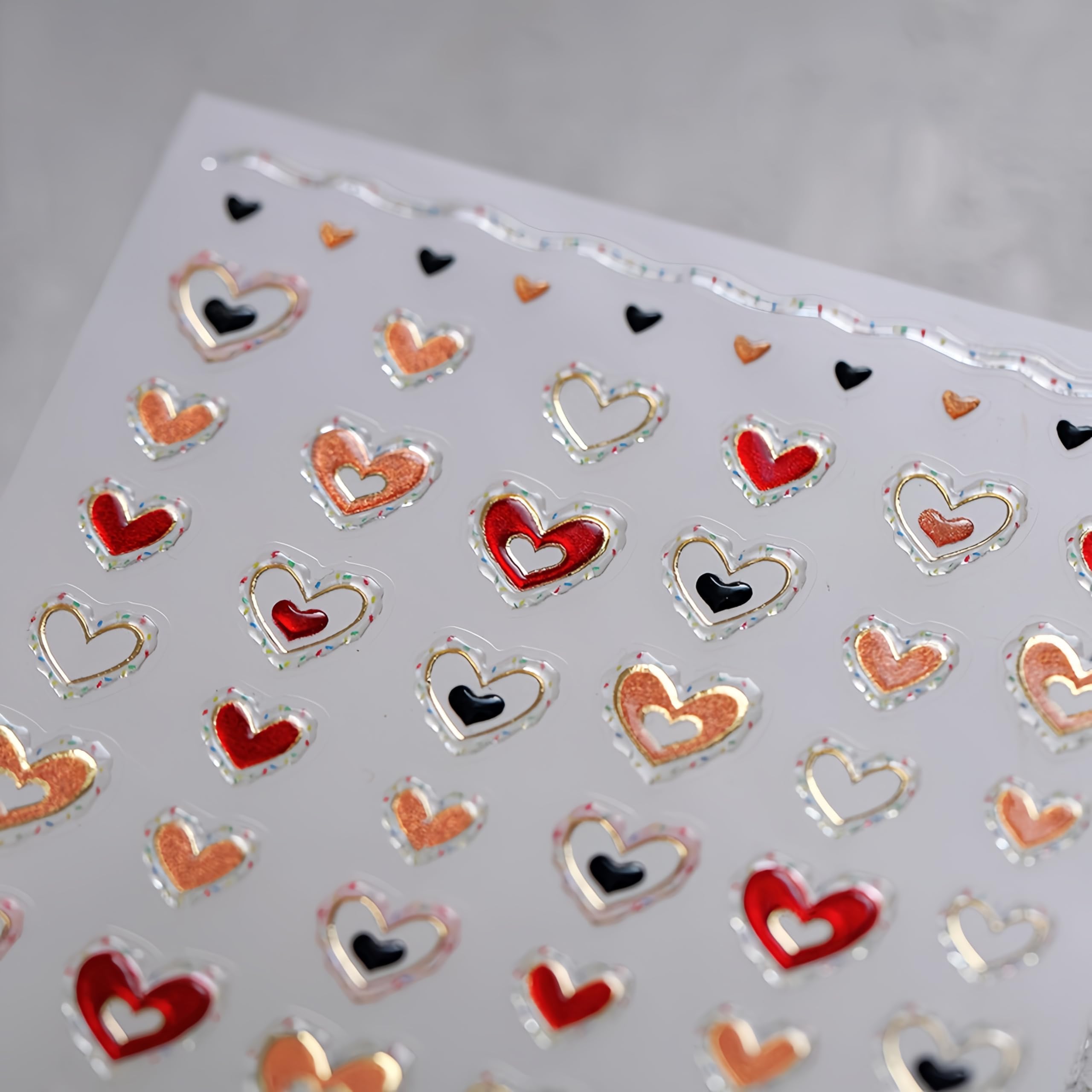 Heart Nail Art Stickers Valentines Day Heart Nail Stickers for Nail Art Pink Golden Hollow Heart 5D Embossed Nail Decals Jelly H