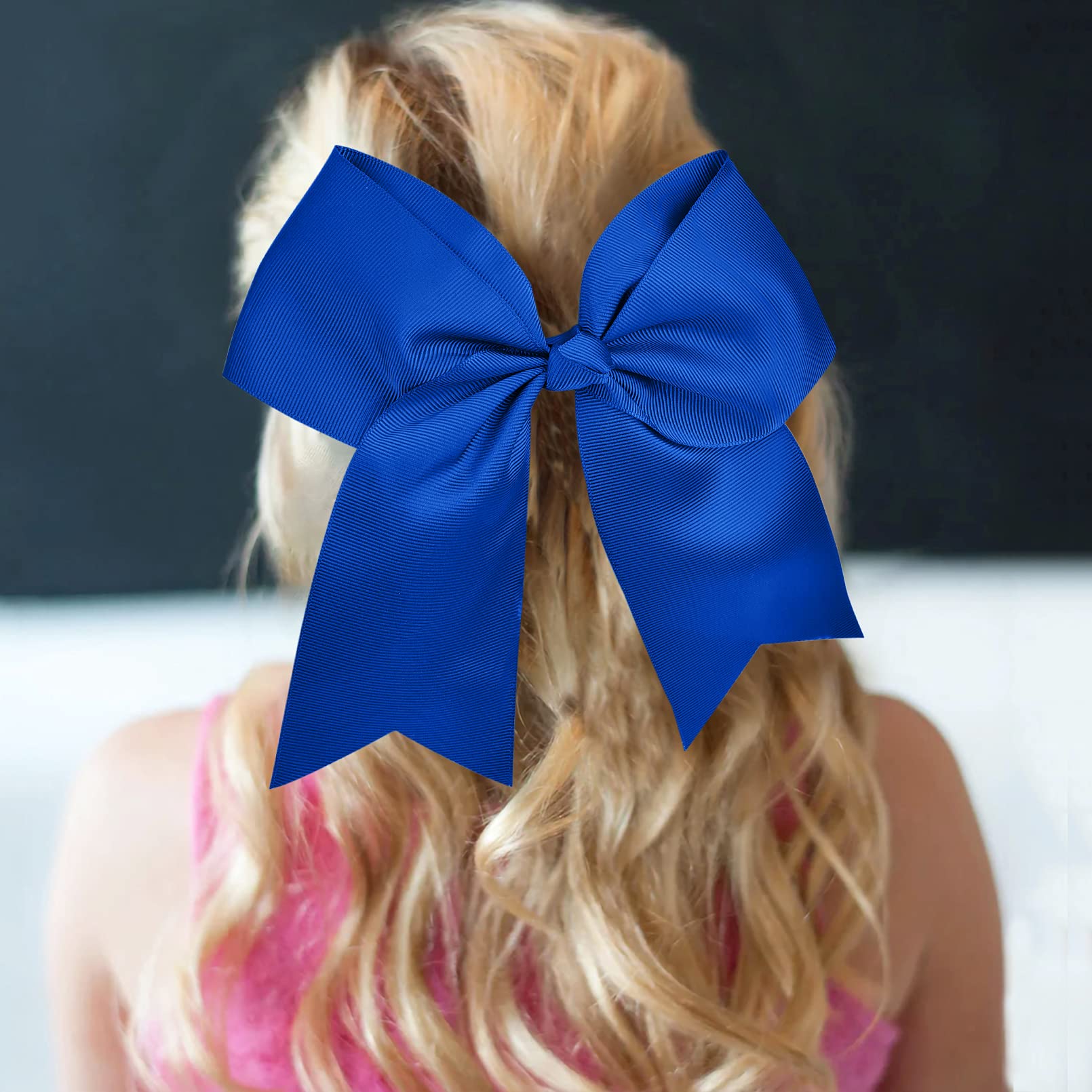 18Pcs 8'' Large Cheer Bow Blue Ponytail Holder Elastic Band Hair Ties Hair Bow Accessories For Cheerleading Teen Girls High Scho