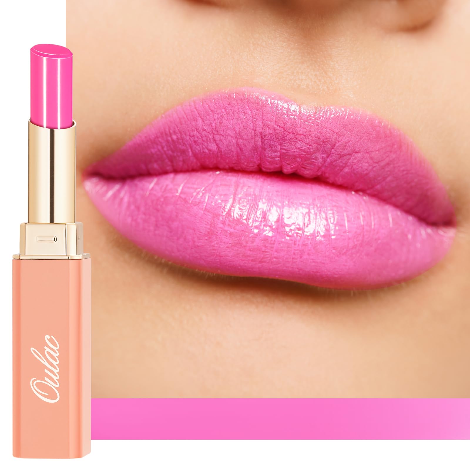 Oulac Moisturizing Shine Pink Lipstick for Women - 2 in 1 Glossy Bright Pink Tinted Lip Balm, Hydrating Winter Lipstick for Dry 
