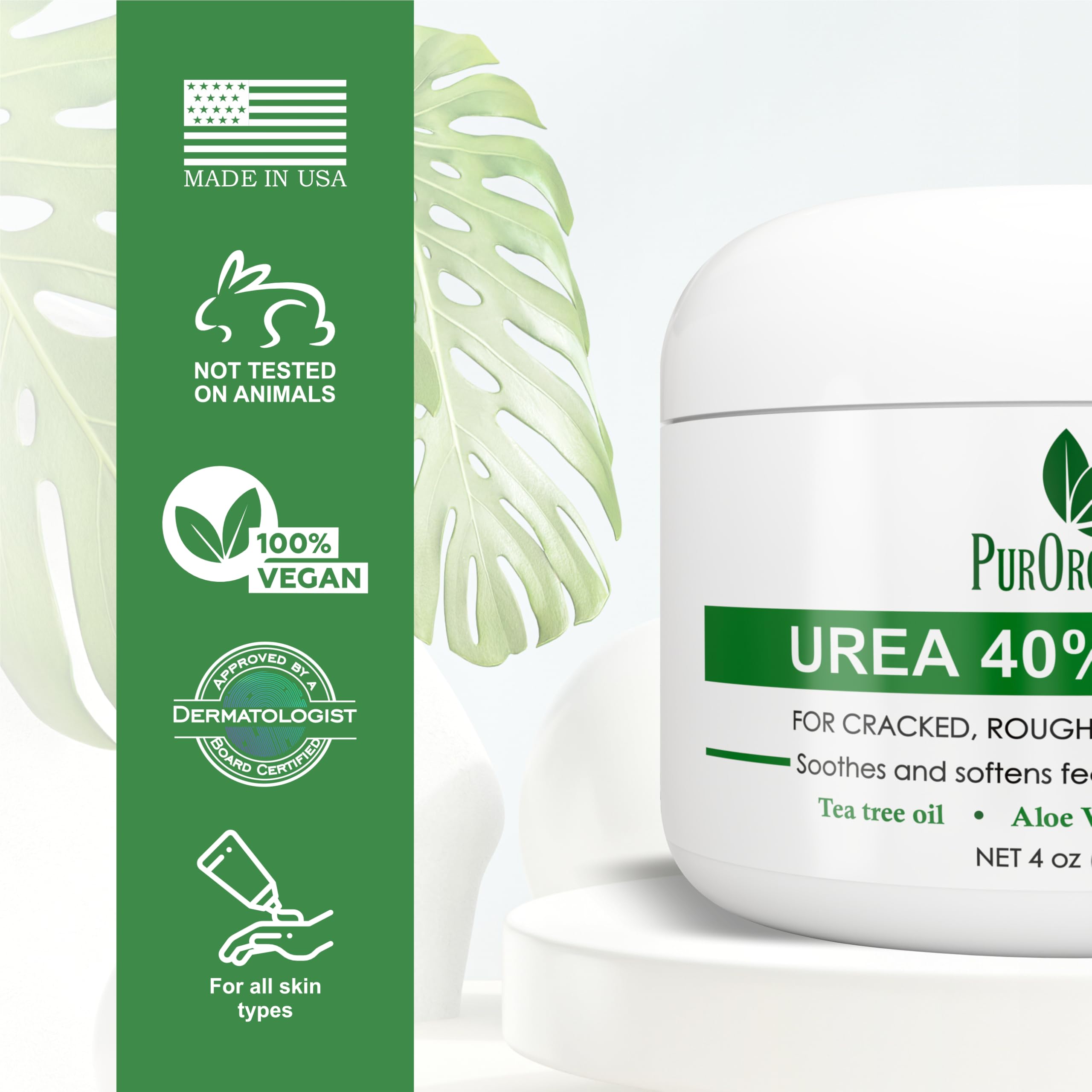 PurOrganica Urea 40% Foot Cream - Intensive Repair for Dry, Cracked Heels, 4 oz, Dermatologist Tested, Professional Strength