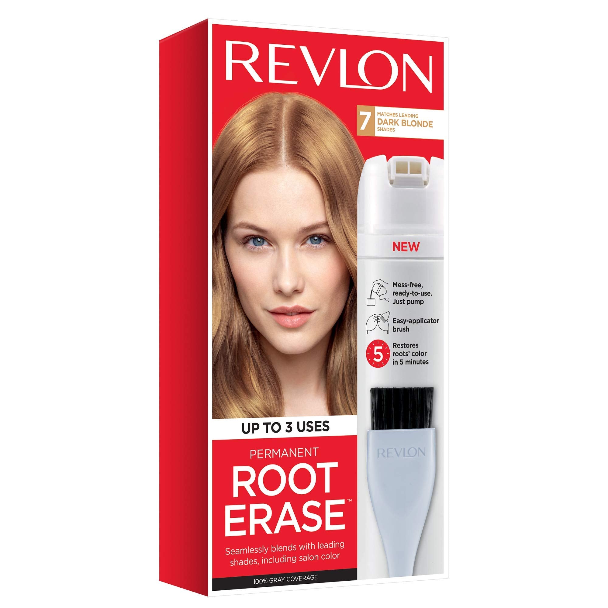 Permanent Hair Color by Revlon, Permanent Hair Dye, At-Home Root Ease with Applicator Brush for Multiple Use, 100% Gray Coverage