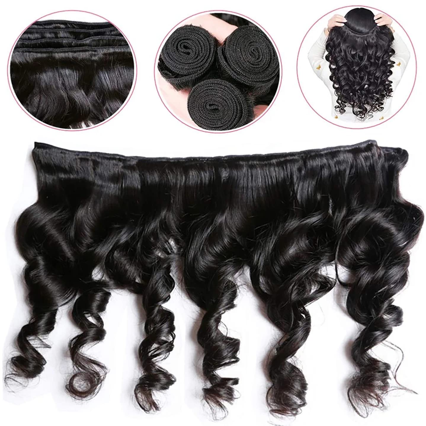Loose Wave Bundles With 4X4 Lace Closure Free Part (10 12 14+10) Inch Loose Wave Human Hair Bundles Loose Deep Wave Hair 3 Bundl