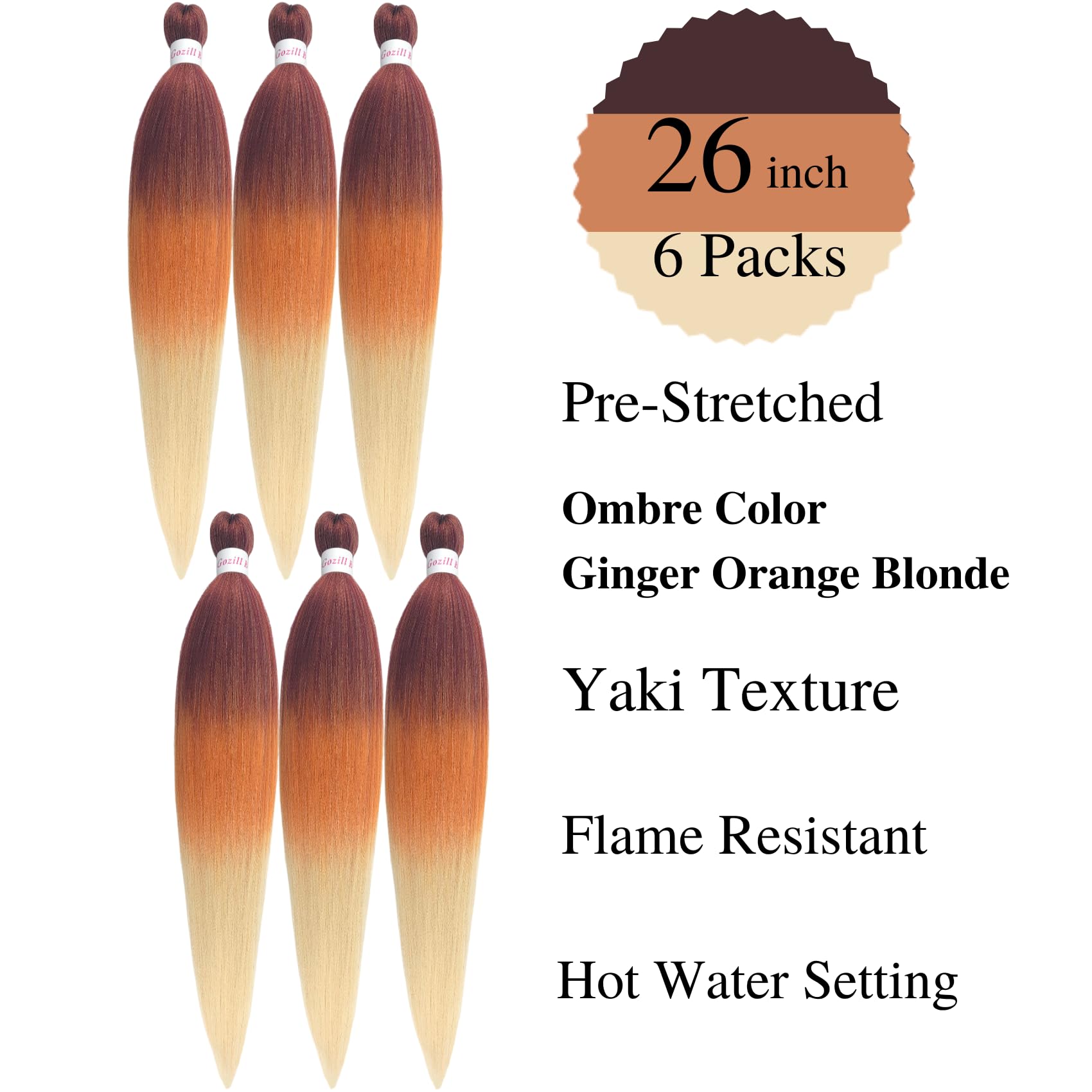 Gozill Ombre Baiding Hair Pe Sretched Ginger Golden Blonde Kanekalon Braiding Hair Prestretched Ez Braid Colored Braiding Hair E