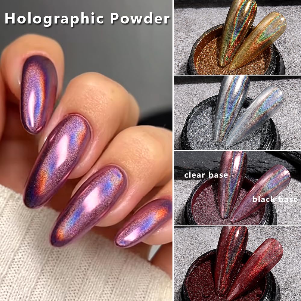 10Pcs Chrome Nail Powder Set, Holographic Unicorn Laser Nail Powder, Aurora Mermaid Iridescent Chameleon Mirror Effect Pigment G