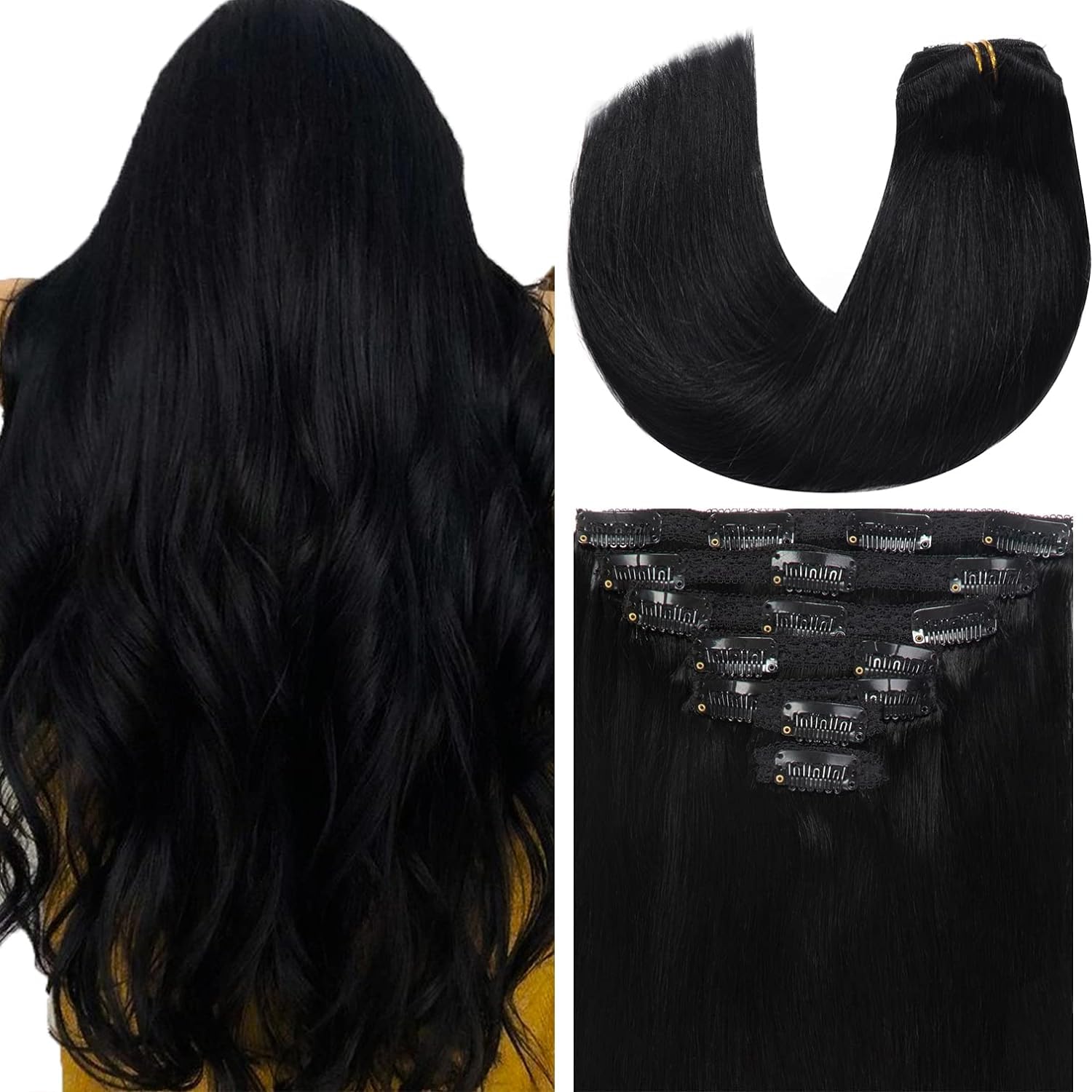 Loxxy Clip in Hair Extensions New Version Thickened Double Weft Brazilian Human Hair Thick Silky Straight Clip in Human Hair Ext