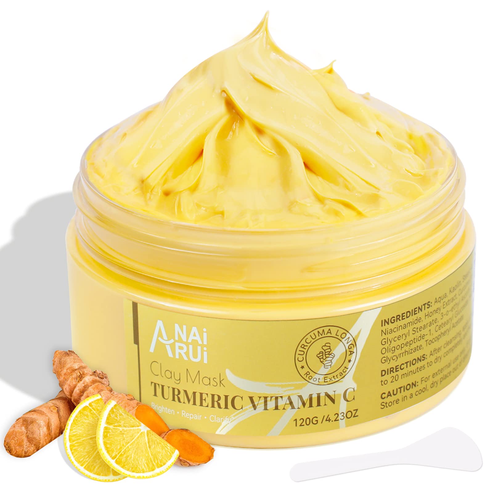 ANAIRUI Turmeric Vitamin C Clay Mask for Dark Spots, Vitamin C Clay Facial Mask for Blackheads, Pores, Wrinkles, Fine Lines, Hyd