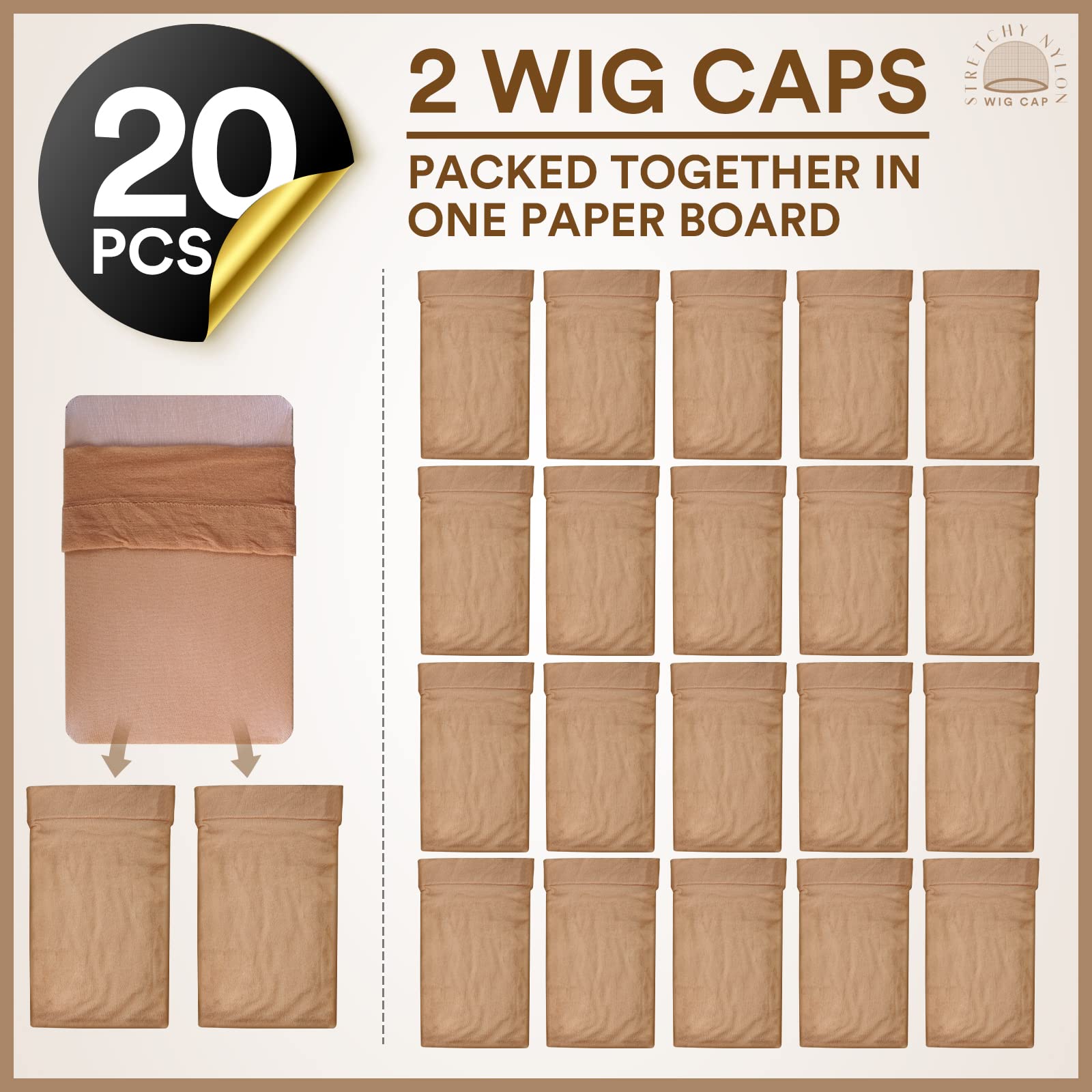 Teenitor Wig Cap, 20Pcs Stocking Caps For Wigs, Tan Wig Cap For Women, Stretchy Nylon Wig Cap Beige