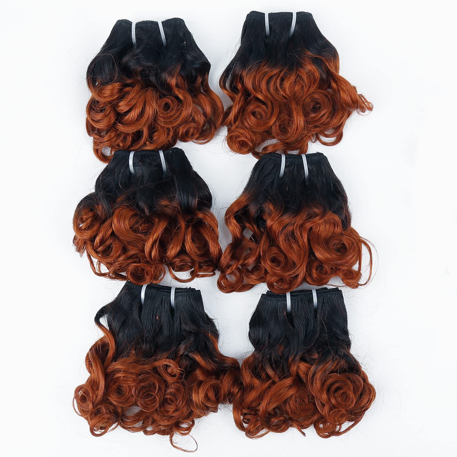 Short Curly Wavy Bundles With Closure Ombre 1B/Ginger Brazilian Wavy Curly 6 Bundles With 4X4 Closure(8 8 8 8 8 8+8) Unprocessed