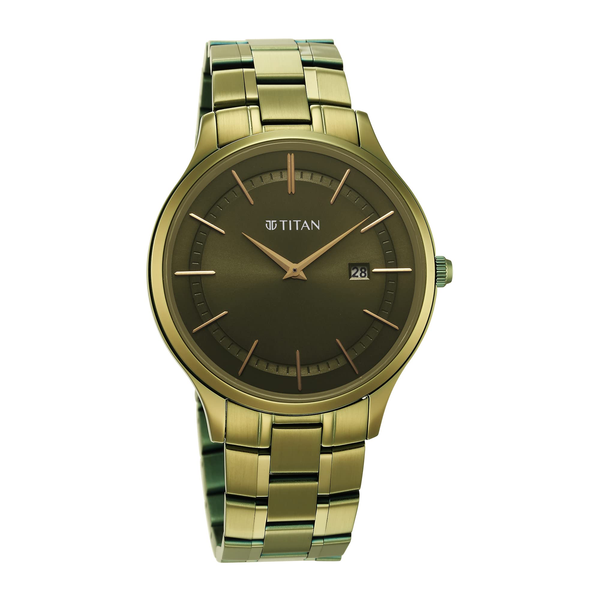 Titan Analog Green Dial MenS Watch-90142Qm03 Stainless Steel, Green Strap