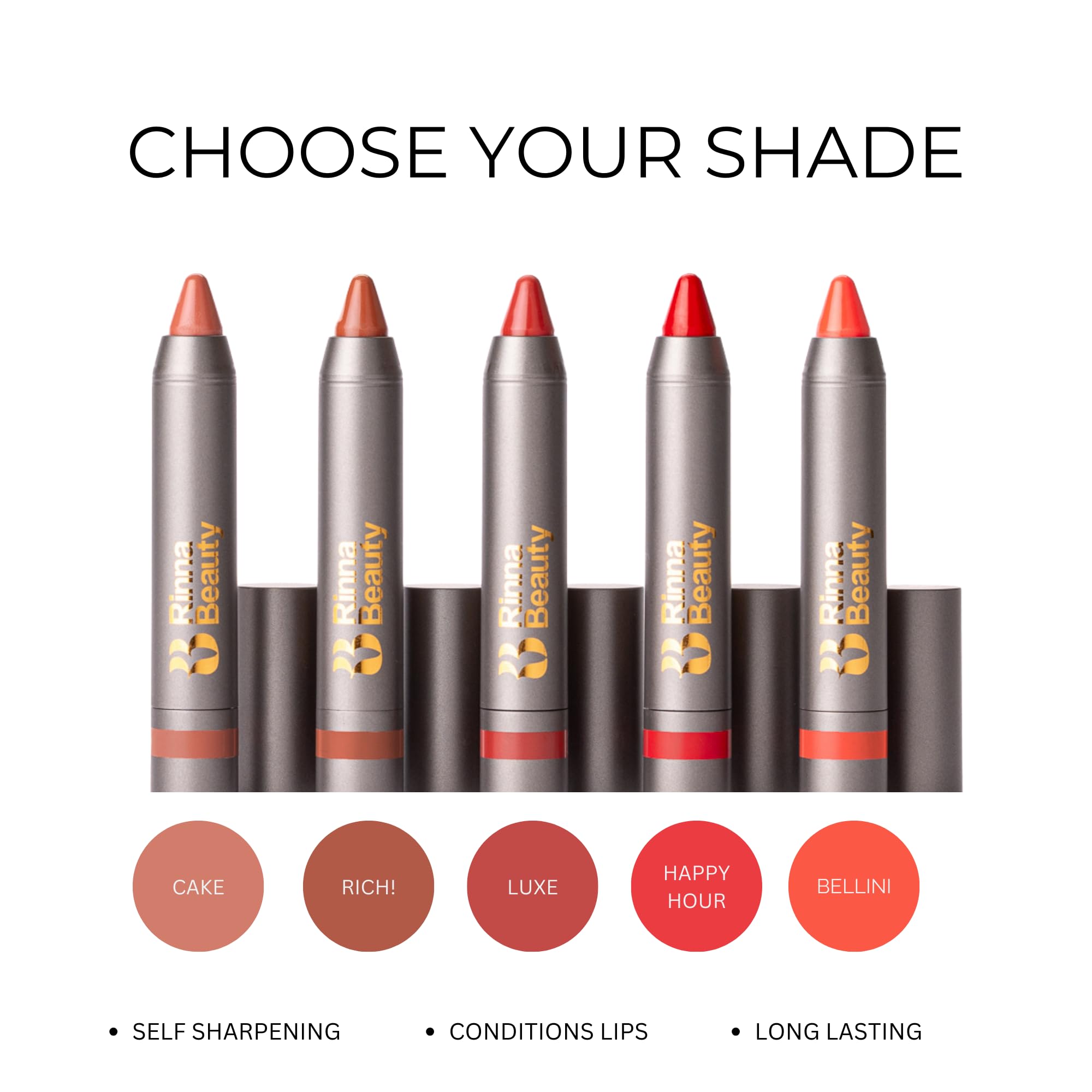 Rinna Beauty Thick Stick Lip Crayon - Bellini - Long Lasting Lipstick, Moisturizing Creamy Formula W/Hydrating Oils & Extracts,
