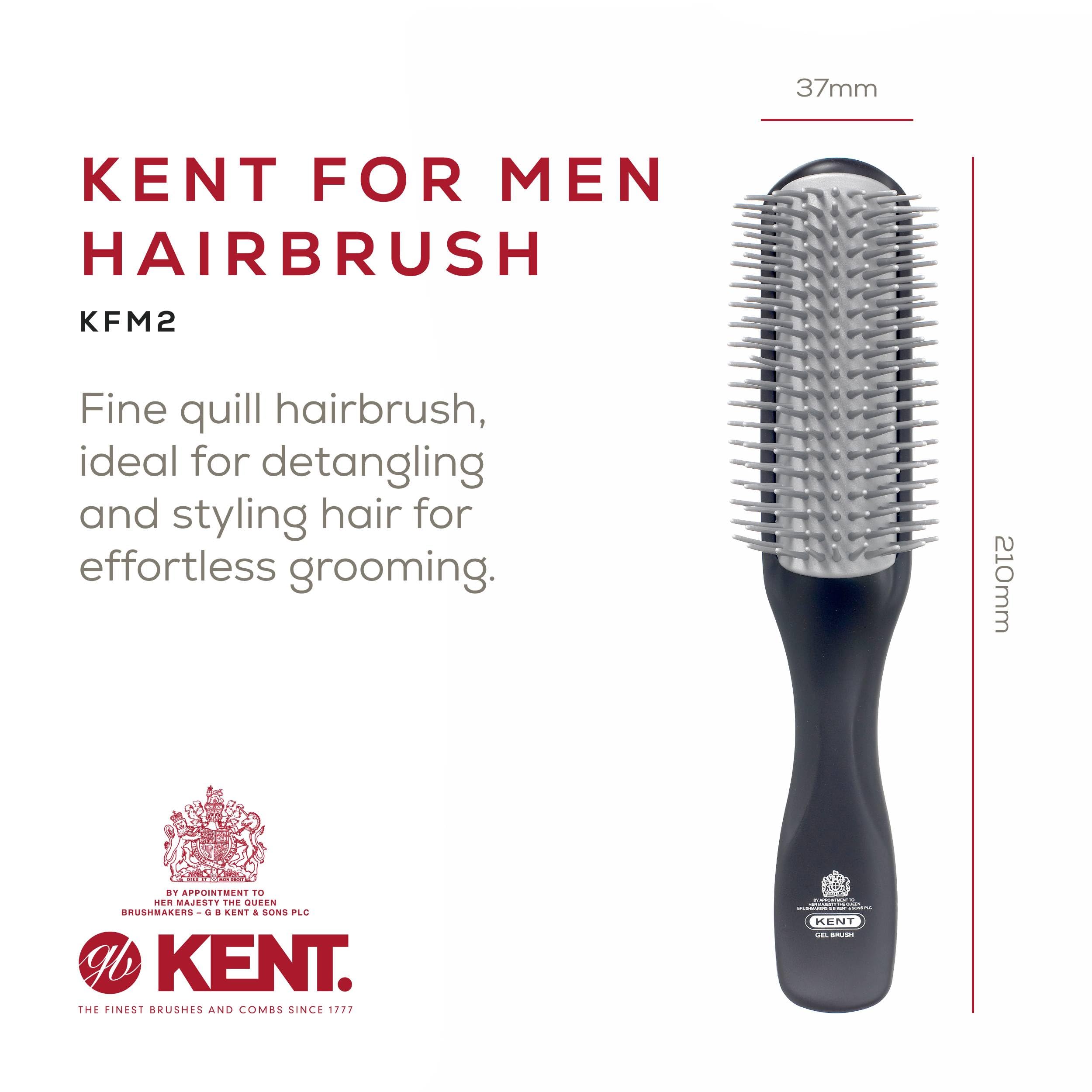 Kent KFM2 Gel Styling Hair Brush for Men - 9 Row Mens Hair Brush with Ionic Anti Static Bristles Great for a Daily Mens Styling