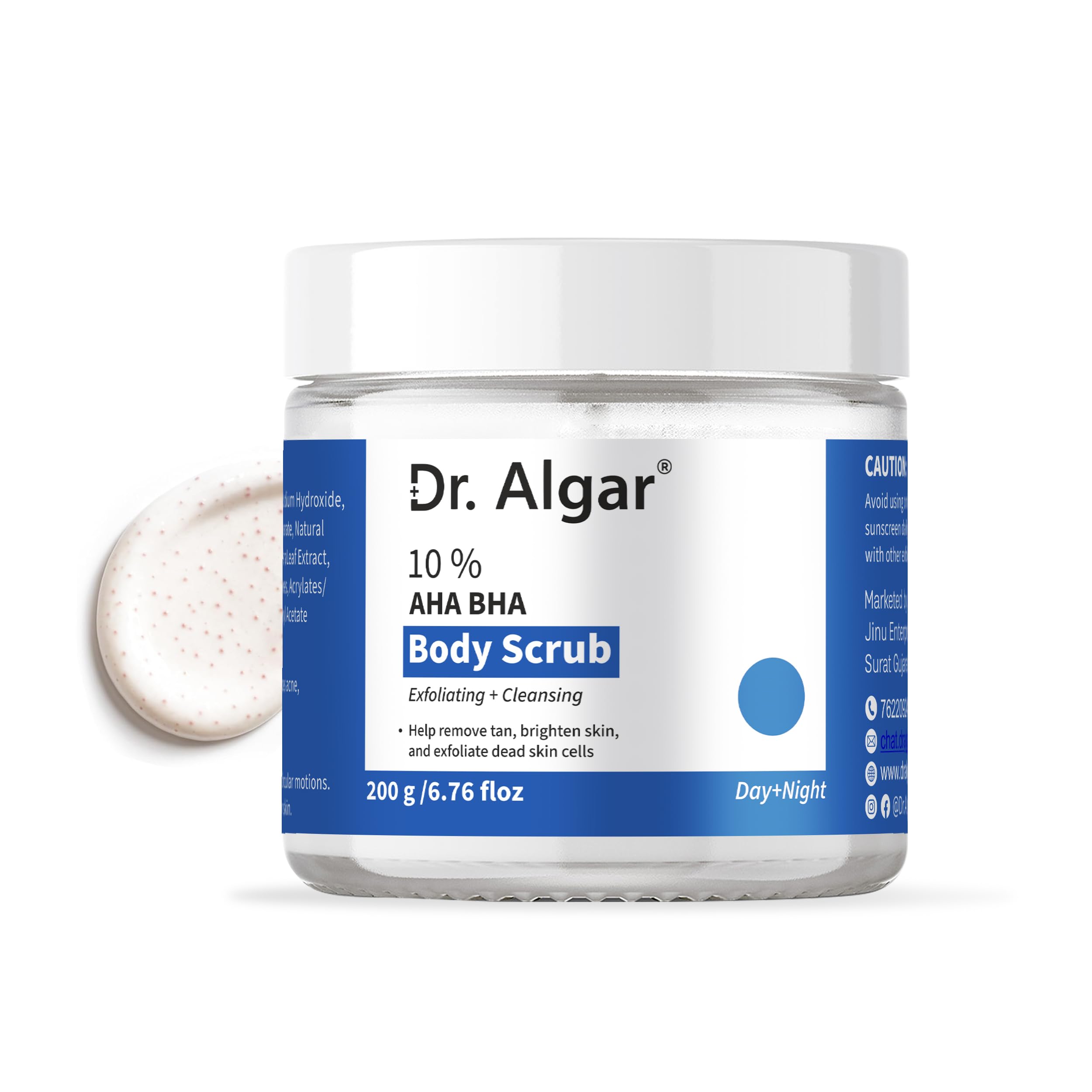 Dr. Algar 10% Lactic Aha Exfoliating Body Scrub 200G | Tan Removal & Soft-Smooth Skin | De-Tan Bathing Scrub With Centella Water