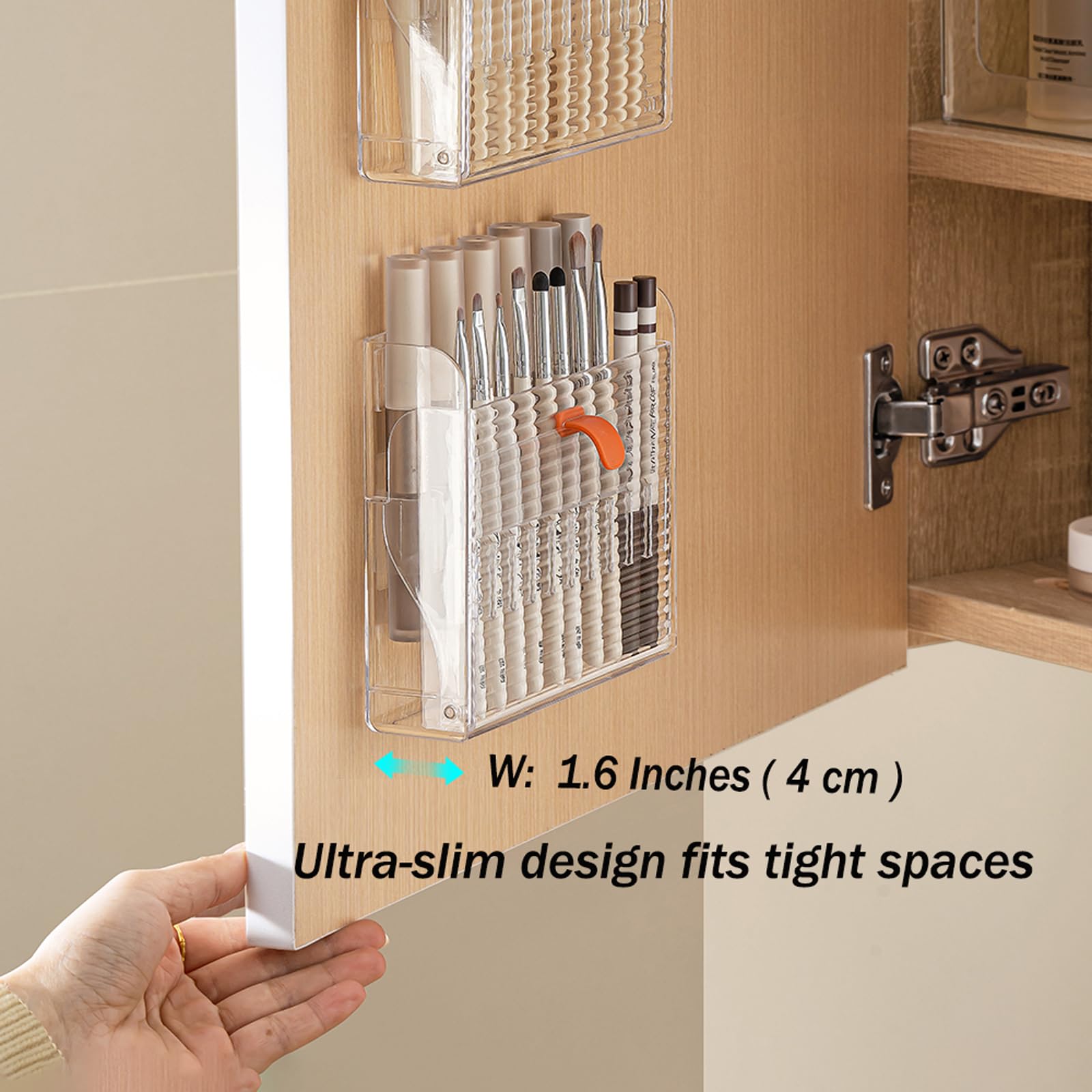 MORNITE Wall-Mounted Makeup Eyeliner Lip Liner Organizer Holder, 16-Slot Cabinet Storage for Brush, Makeup Pencils, Concealer Pe