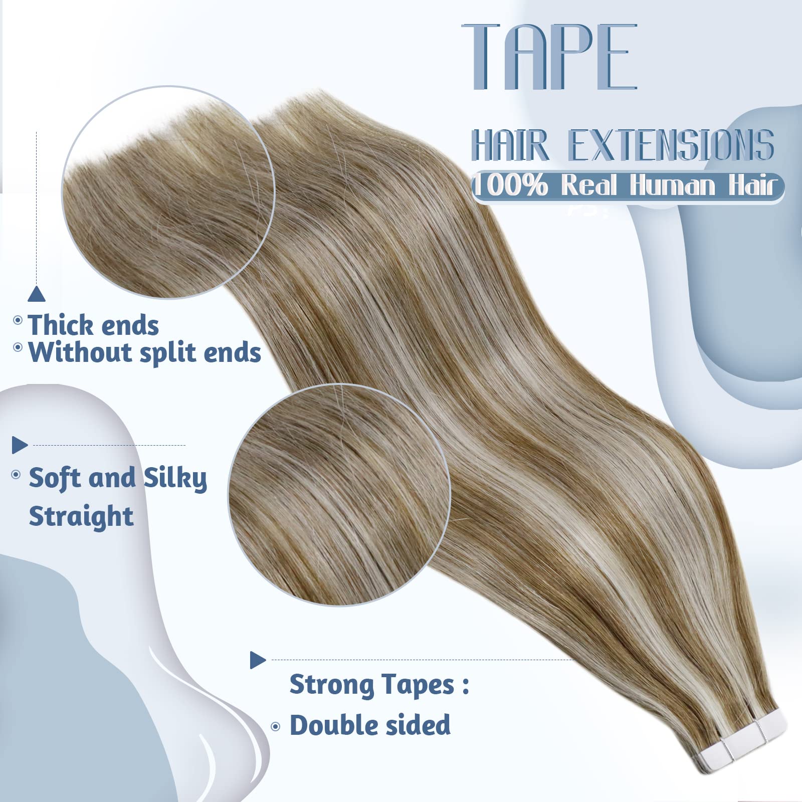 Hetto Tape In Hair Extensions Human Hair Tape In Extensions #10 Golden Brown Highlight With Bleach Blonde Tape In Human Hair 22