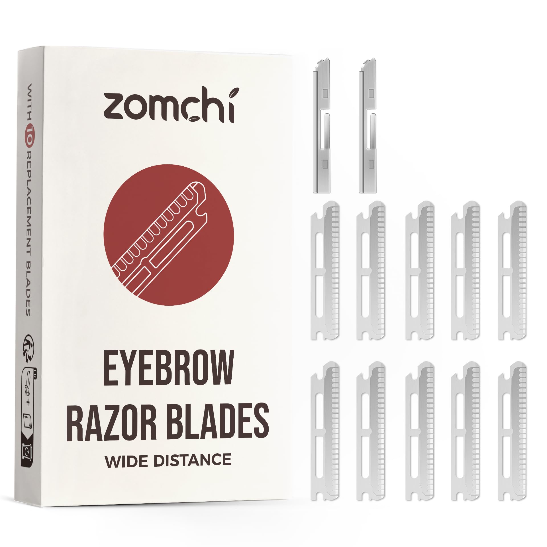 ZOMCHI Dermaplaning Razor Refills, Set of 10 Replacement Blades (Wide Distance), Metal Dermaplane Razor Refills, Plastic Free Ey