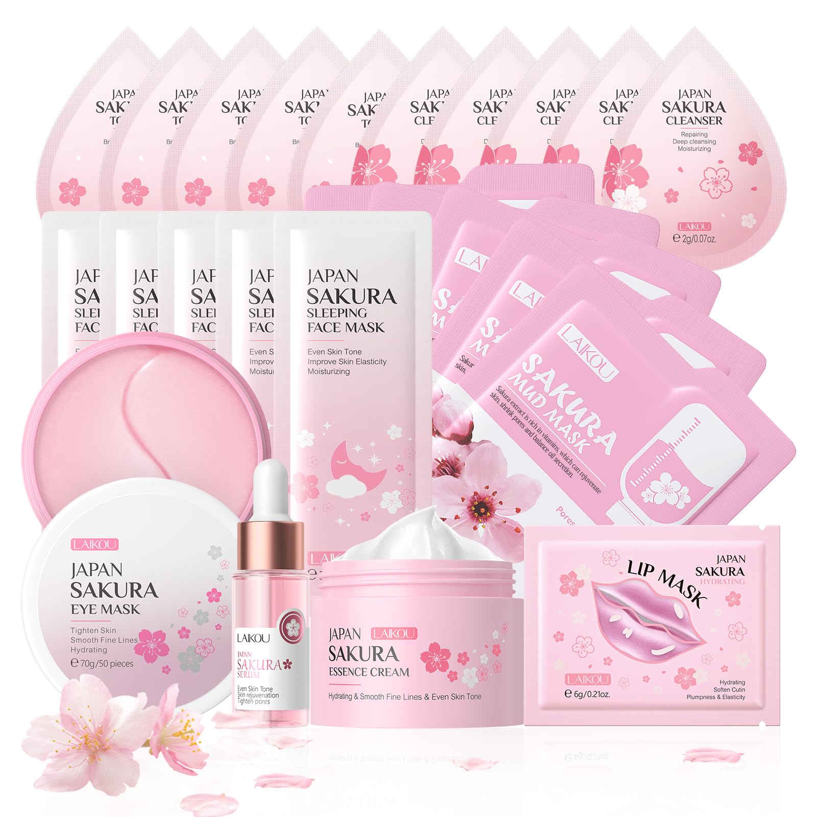 LAIKOU Skin Care for Teenage Girls, Sakura Skincare Set, Pamper Sets for Women Gifts, Facial Skin Care Sets & Kits - Toner,Clean