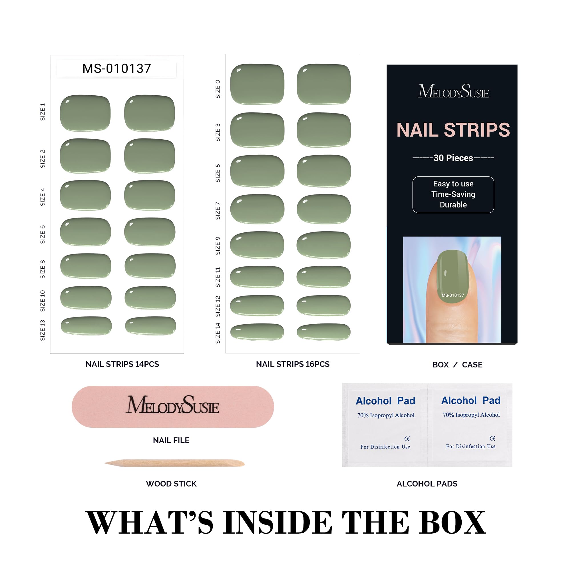 Melodysusie Semi Cured Gel Nail Strips, Sage Green - Works With Any Nail Lamps, Salon-Quality, Long Lasting, Easy To Apply - Inc