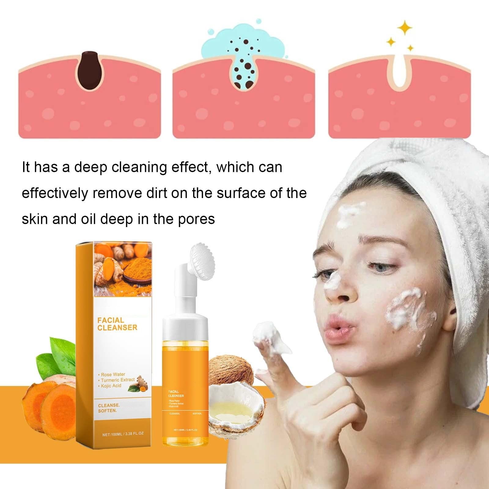 Jiskg Turmeric Glow Wash Face Wash With Brush, Deep Cleansing Scrub Exfoliating Turmeric Foaming Facial Cleanser For All Skin. (