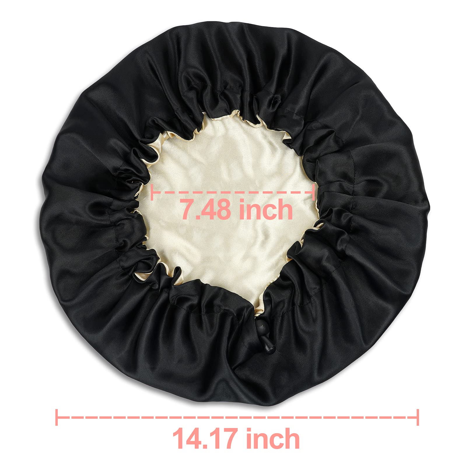 Chorha Satin Sleep Cap,Double-Sided Adjustable Sleep Bonnet,Bonnet Cap For Sleep (2 Pack Black)