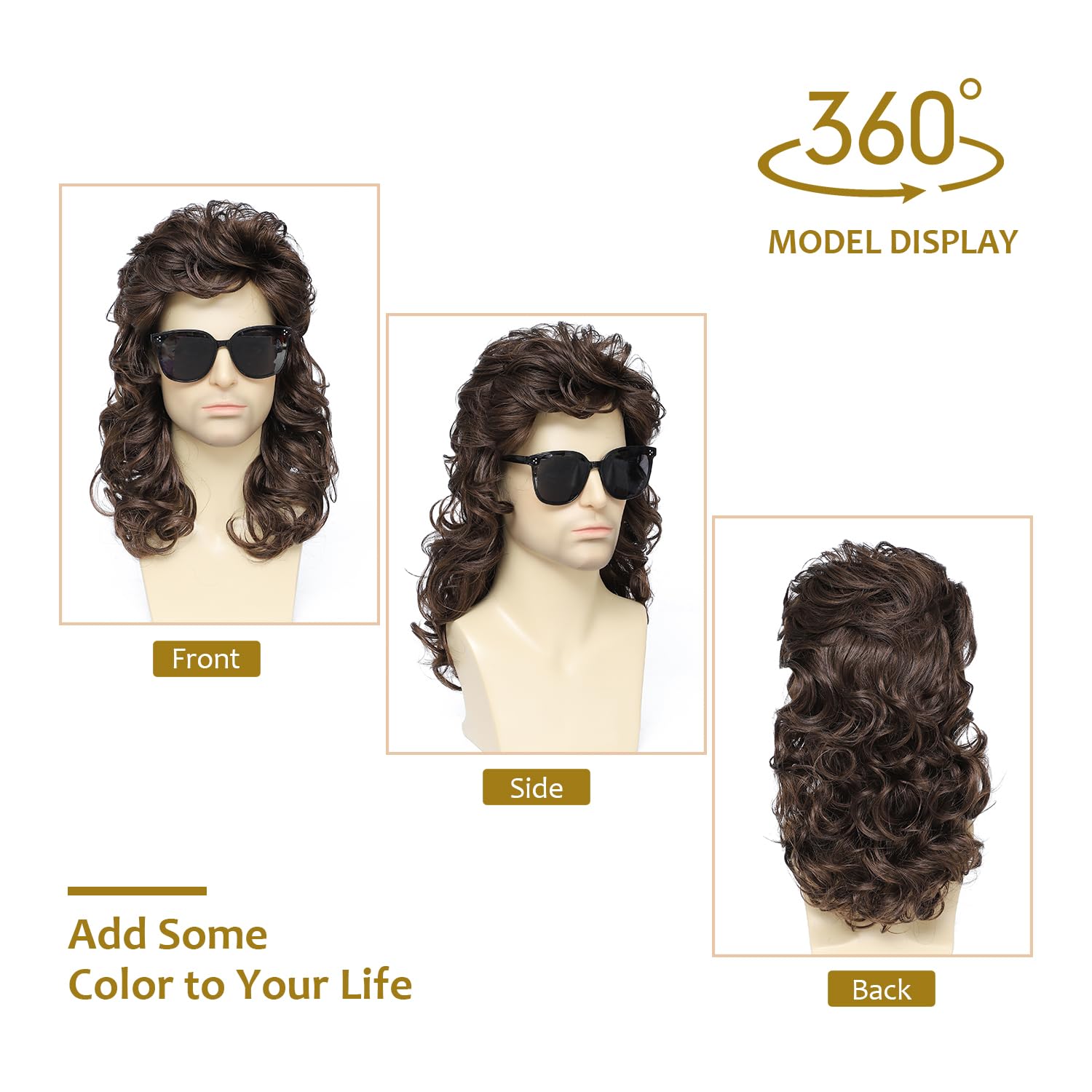 Kavsni Mullet Wigs for Men Joe Dirt Emo Wig 80s Costumes Fancy Party Accessory Cosplay Wig Halloween Man x (Mdeium Brown)