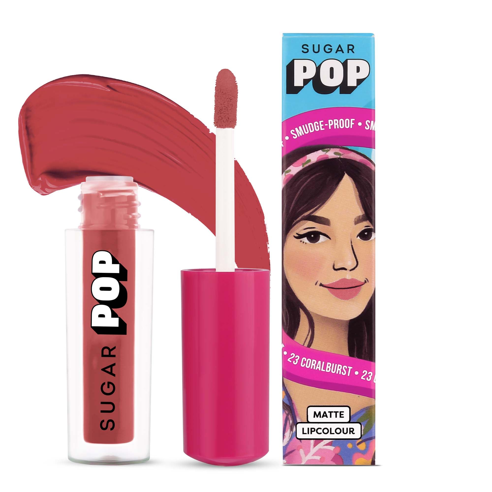 Sugar Pop Matte Lipcolour | Vitamin E | SuperPigmented | SmudgeProof | 1.6 Ml  23 Coralburst