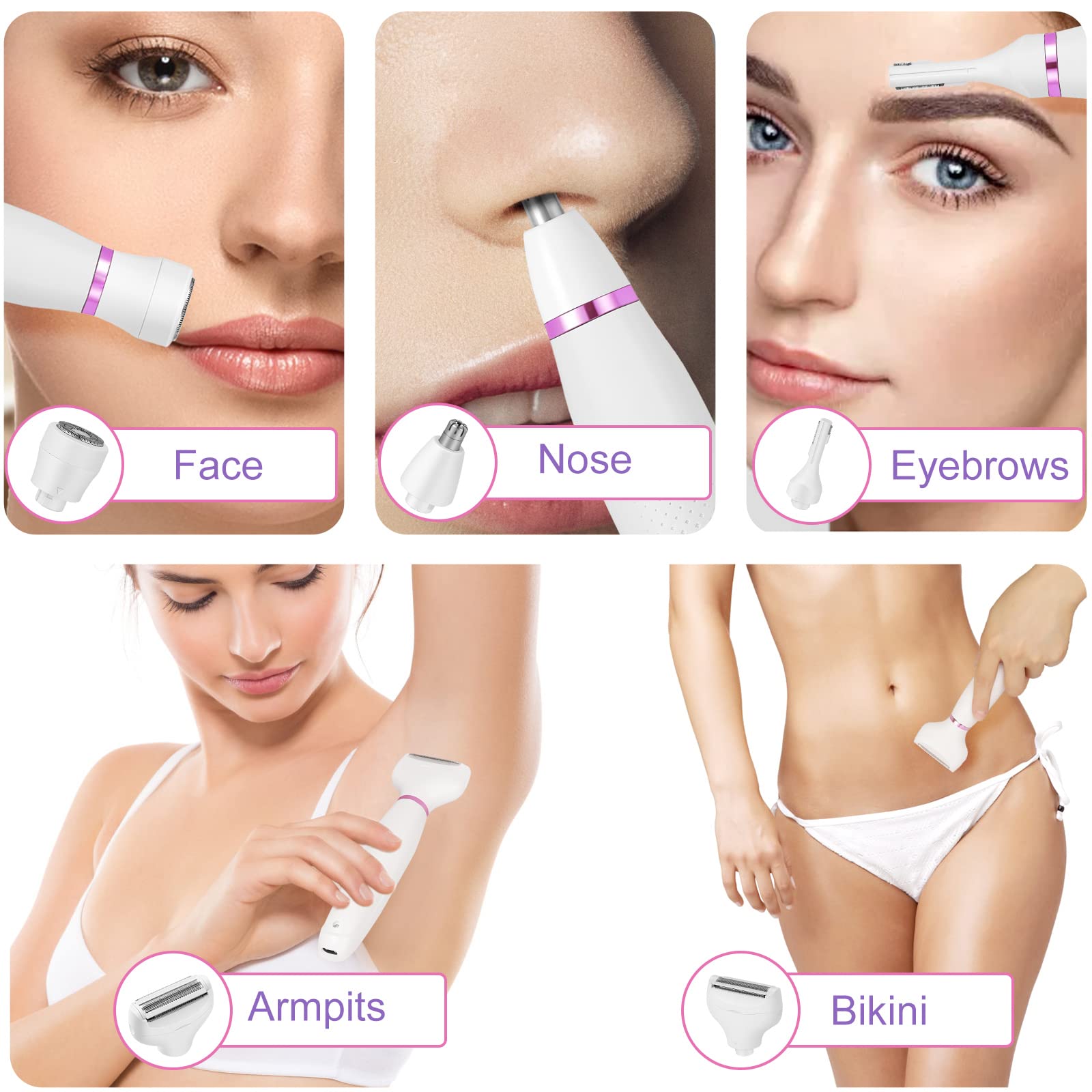 Electric Bikini Trimmer and Shaver for Women - 4 in 1 Waterproof Electric Razor- Rechargeable Pubic Hair Trimmer and Facial Hair
