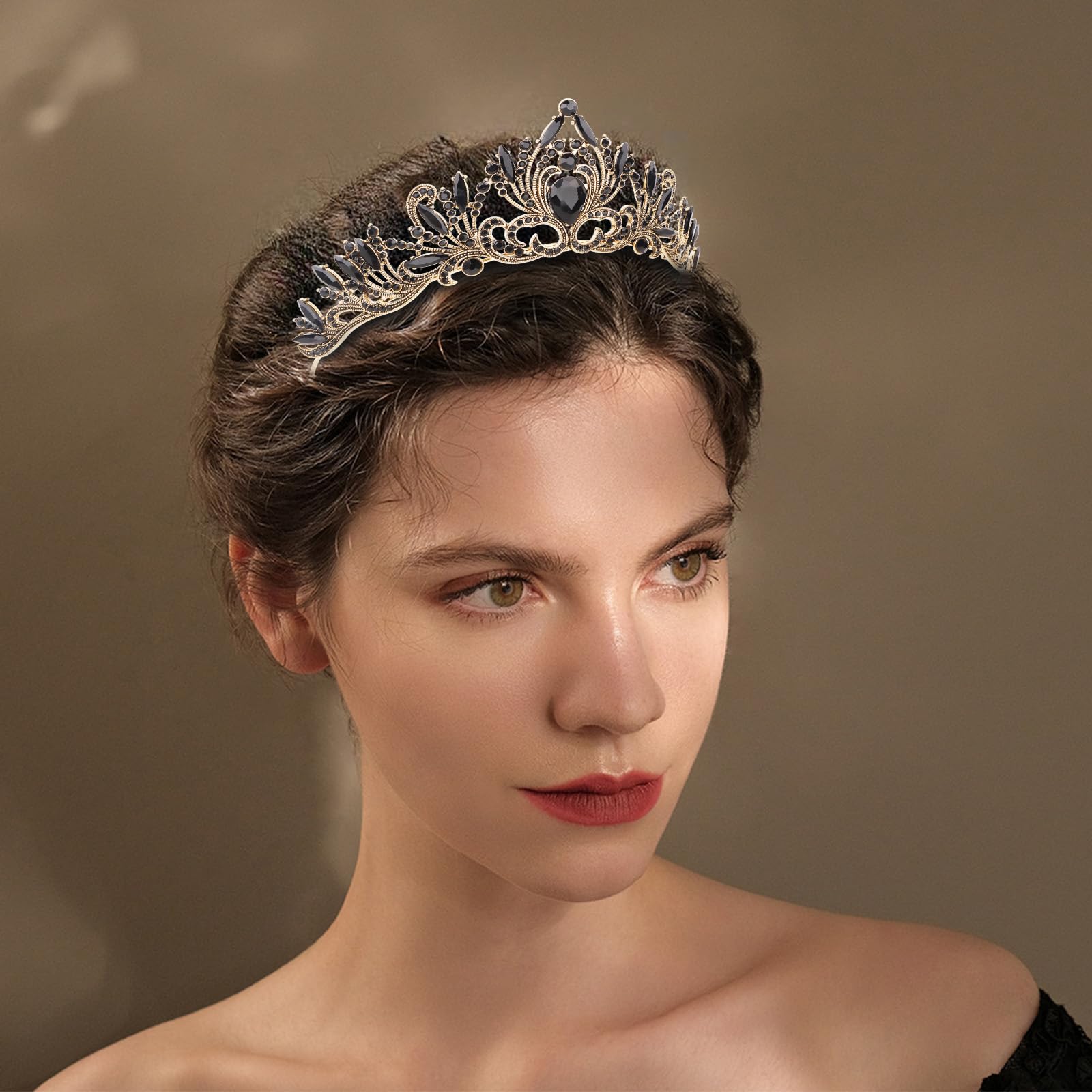 Black Crown, Cieher Black Crowns For Women Girls Black Tiara Black Swan Costume Gothic Wedding Crown Halloween Costume Vampire A