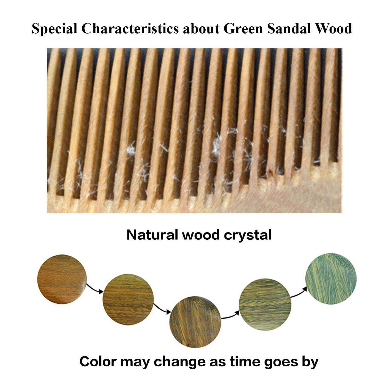 Onedor 100% Handmade Natural Green Sandalwood With Buffalo Horn Hair Combs - Anti-Static Sandalwood Scent Natural Hair Detangler
