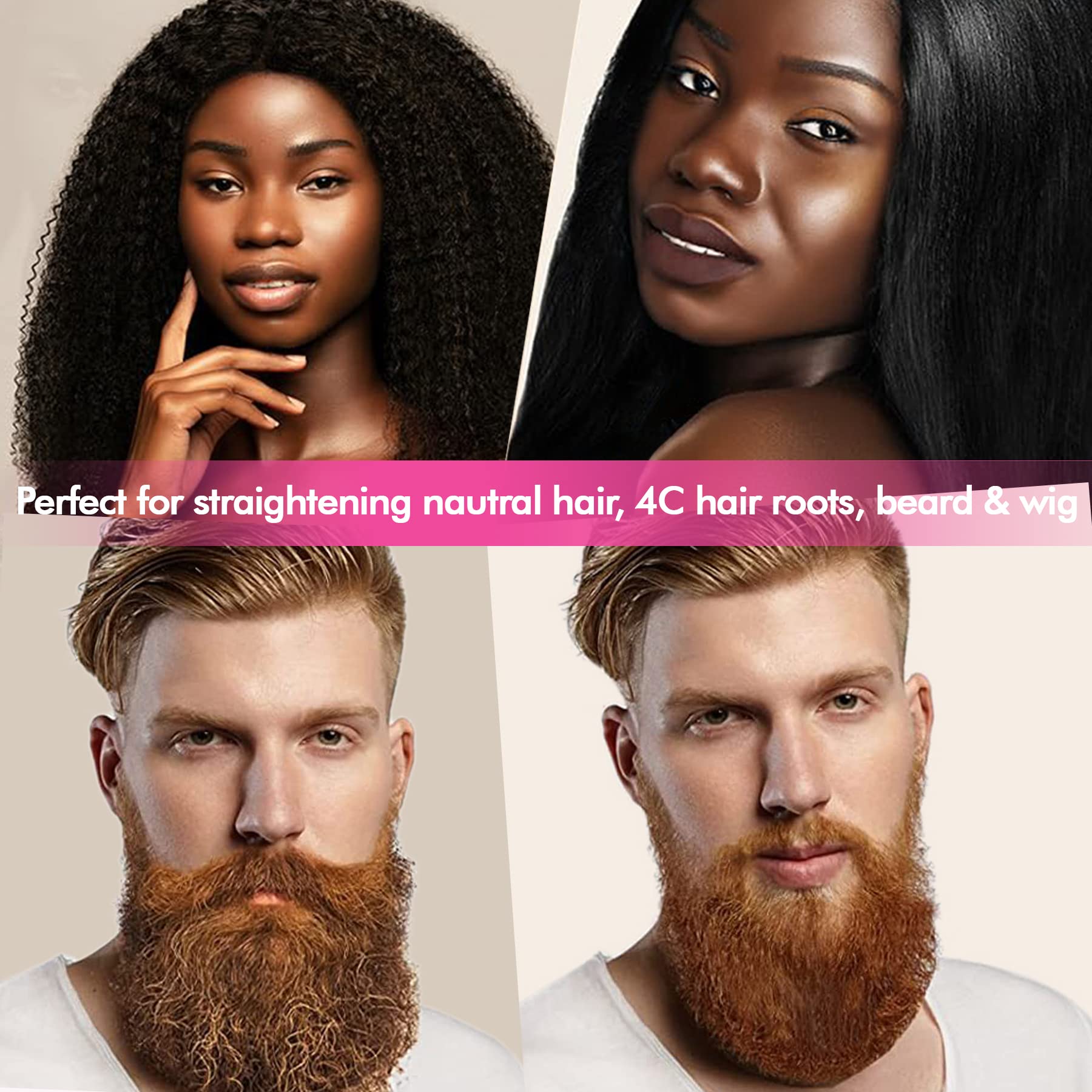 Hair Trends Mini Pink Hot Comb - 500?F Electric Straightening Comb, Portable Ceramic for Black Hair & Wigs, 2 Size