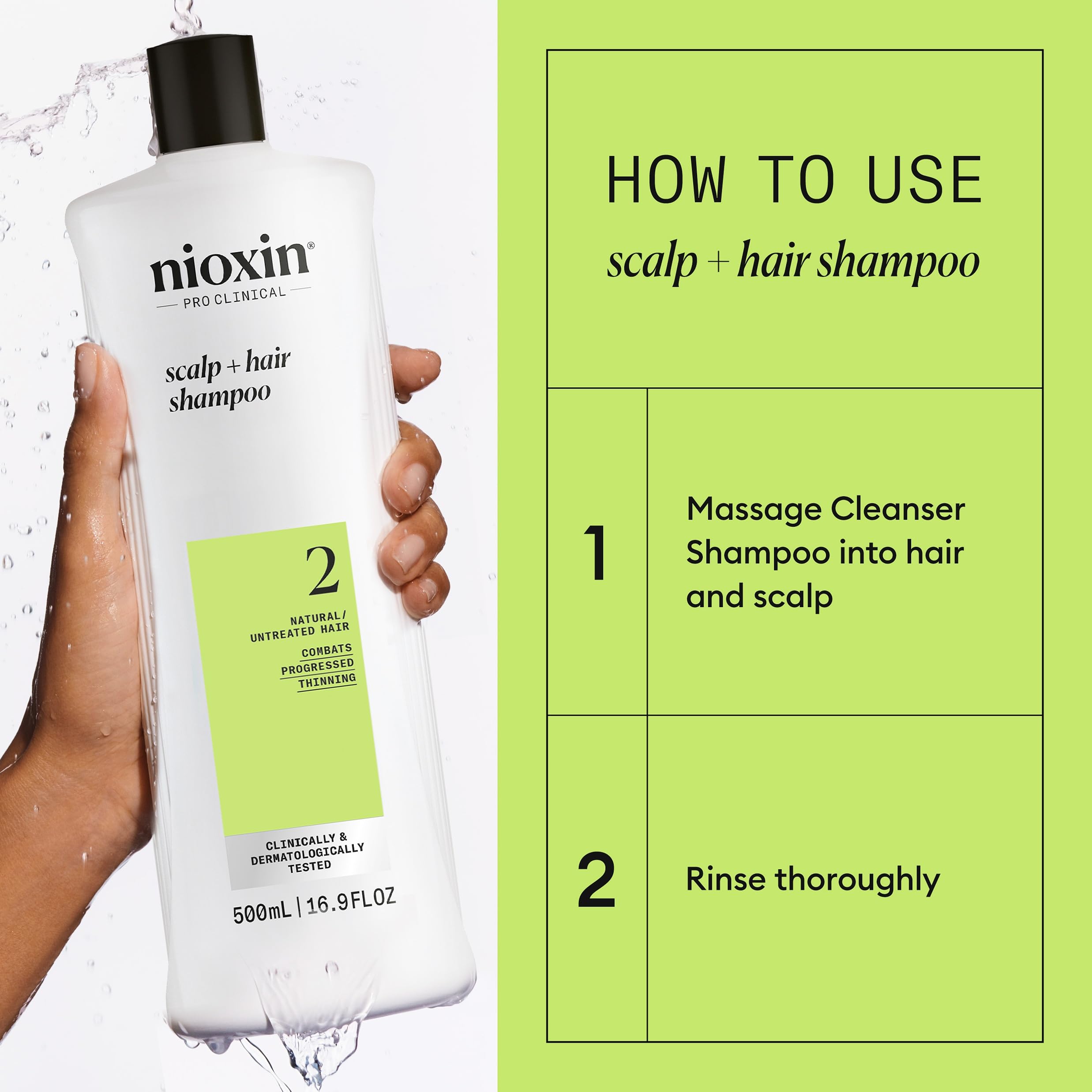 Nioxin Scalp + Hair Thickening System 2 Shampoo | For Natural or Untreated Hair with Progressed Thinning | With Niacinamide and