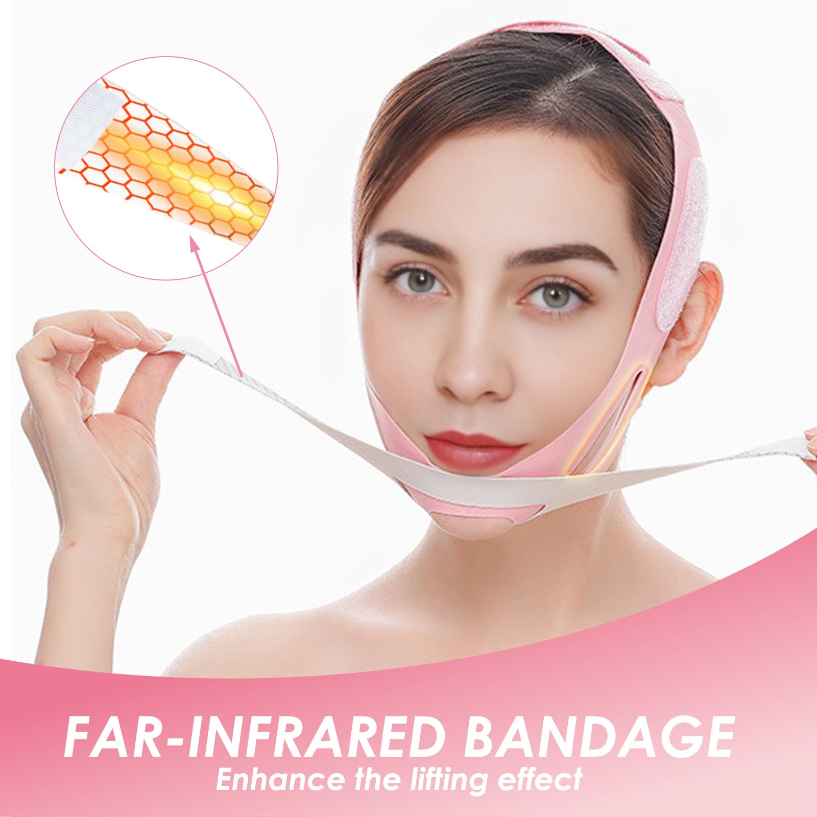 KHG Chin Strap for Sleeping - Far Infrared V Line Lifting Mask, Adjustable V Shaped Face Bandage for Women