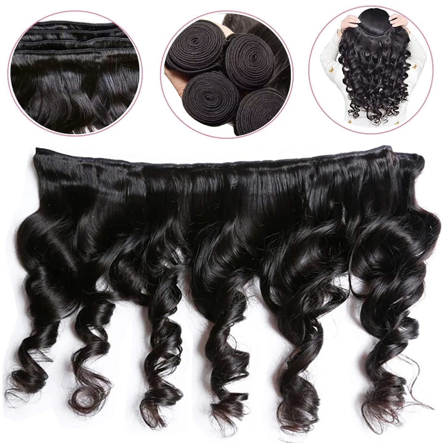 Loose Wave Bundles With 4X4 Lace Closure Free Part (24 26 28 30+20) Inch Loose Wave Human Hair Bundles Loose Wave 4 Bundles With