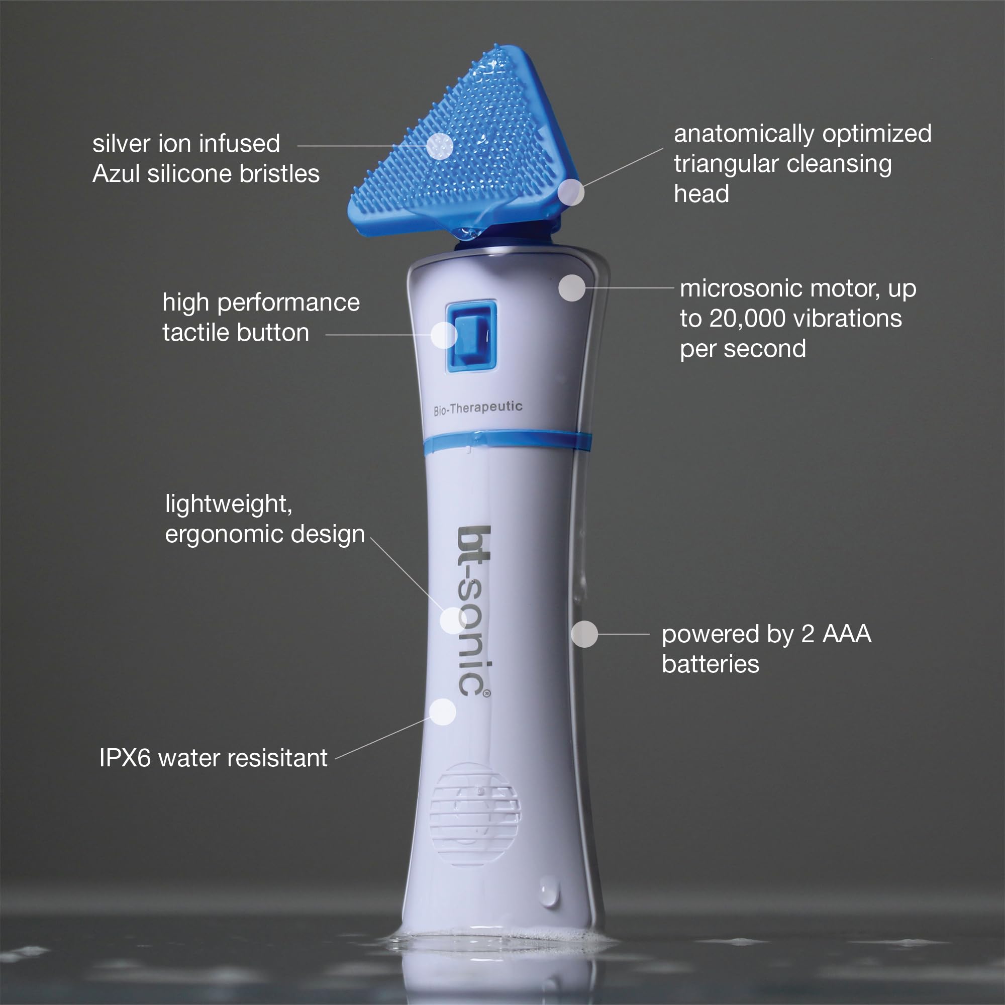 Bio-Therapeutic Bt-Sonic Facial Cleansing Brush, Ultrasonic Handheld Silicone Face Cleanser, Exceptional Quality Water Resistant
