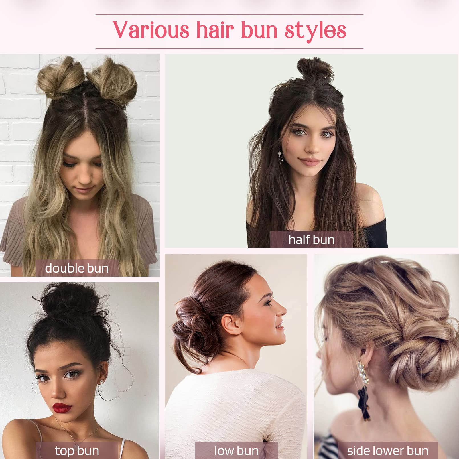 Hoojih Messy Bun Hair Pieces, 4 Pieces Messy Bun Straight Bun Hair Pieces For Women Wavy Tousled Updo Short Ponytail Hair Extens