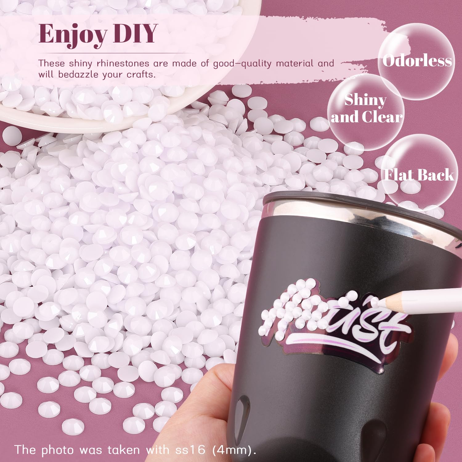 1200Pcs 6Mm Resin Rhinestones In Bulk (White), Bedazzling Flatback Crystals For Crafts Diy Nail Decoration, Gems Charms For Tumb