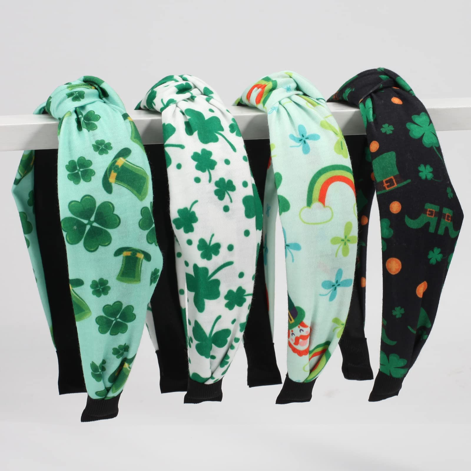 Ardorchid 4 Pack St Patrick's Day Headbands Irish Green Shamrock Hair Accessories for Women Girls Gifts Wide Knot Turban Celebra