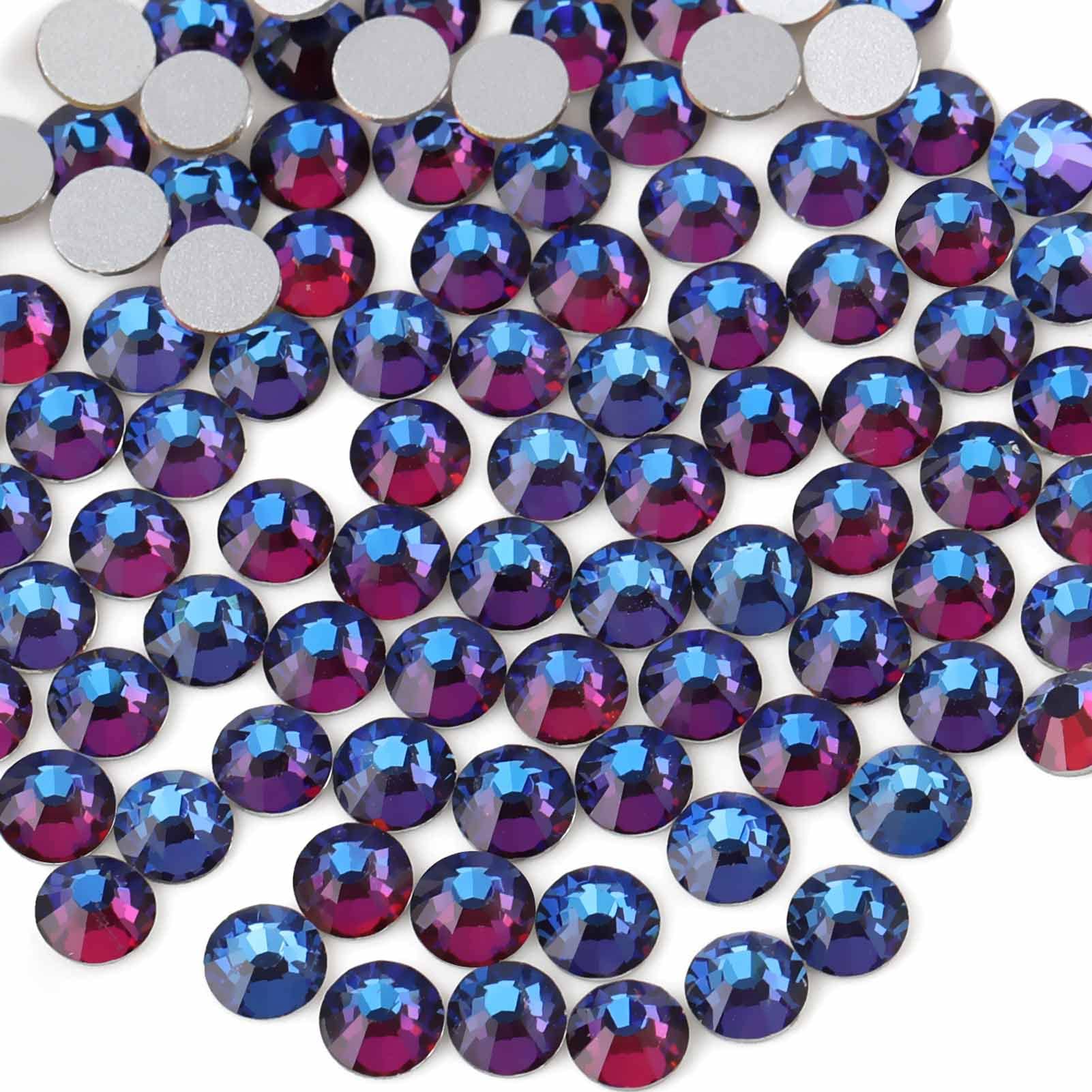 Beadsland 2880Pcs Flat Back Crystal Rhinestones Round Gems For Nail Art And Craft Glue Fix, Blue Volcano, Ss20,4.6-4.8Mm