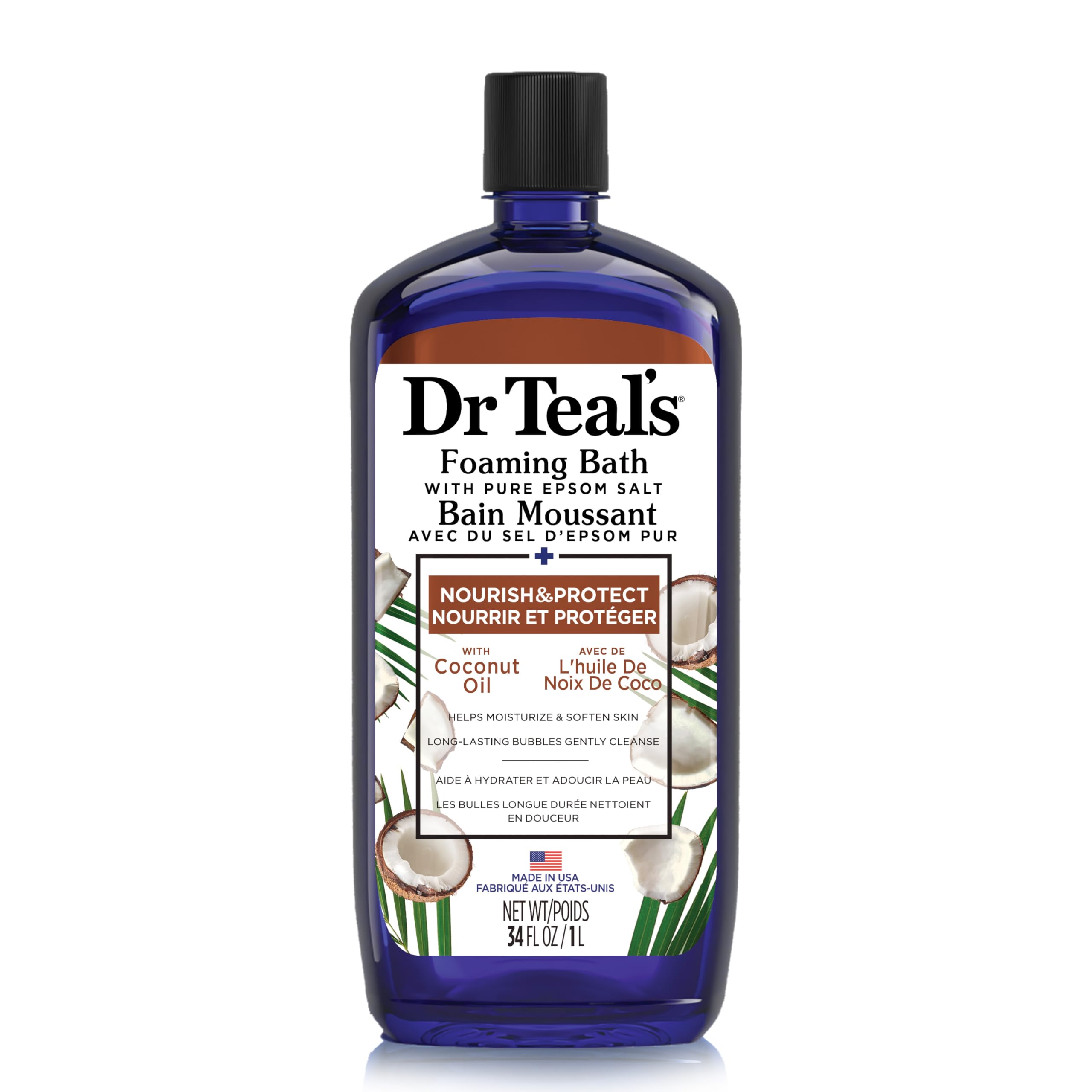 Dr. Teal'S Coconut Oil Foaming Bath With Pure Epsom Salt (1 Bottle, 34 Oz) - Essential Oils Nourish & Protect Your Skin - Reliev