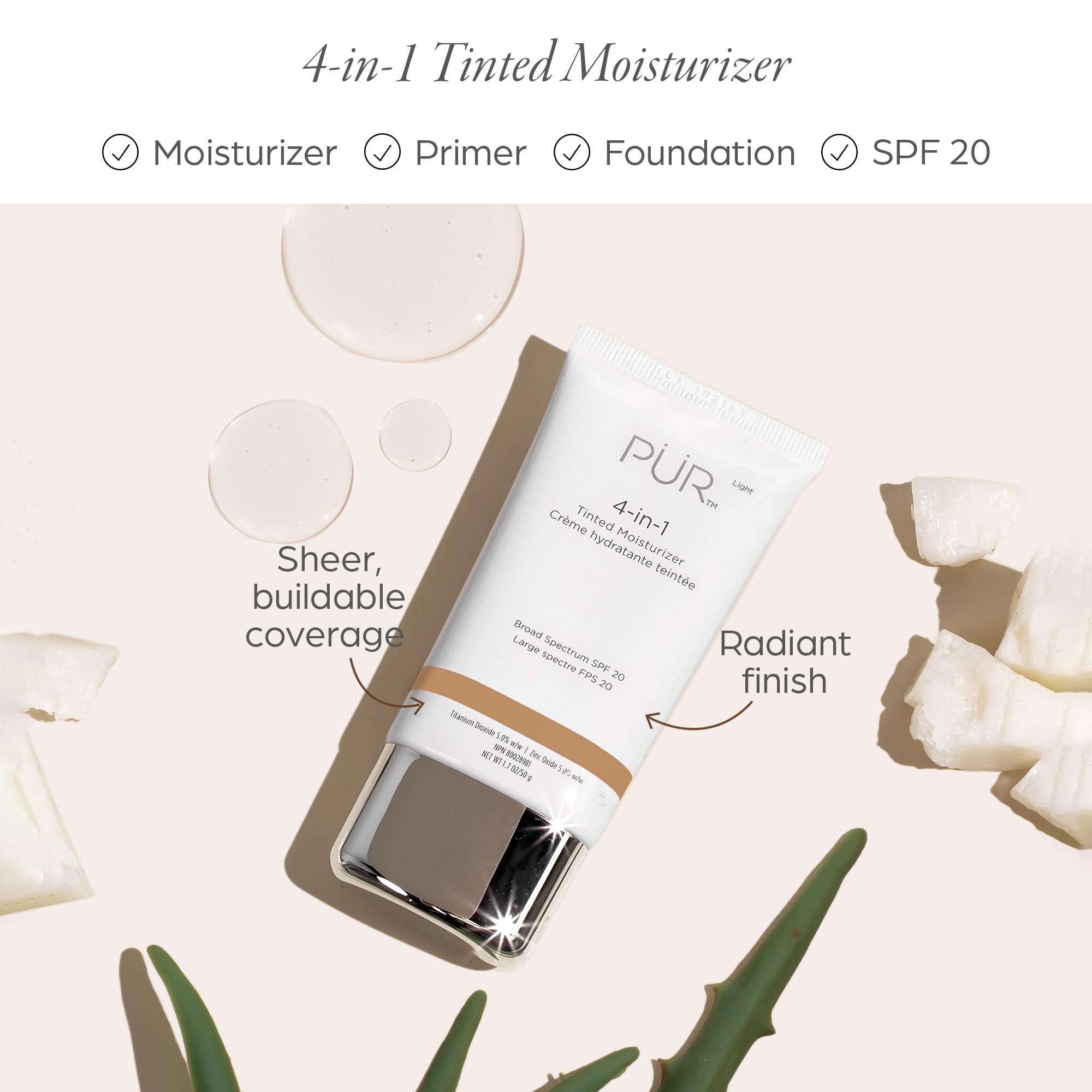 Pr 4-In-1 Tinted Moisturizer With Spf 20 - Hydrating Face Moisturizer, Primer, & Foundation With Shea Butter, Aloe Vera & Vitami
